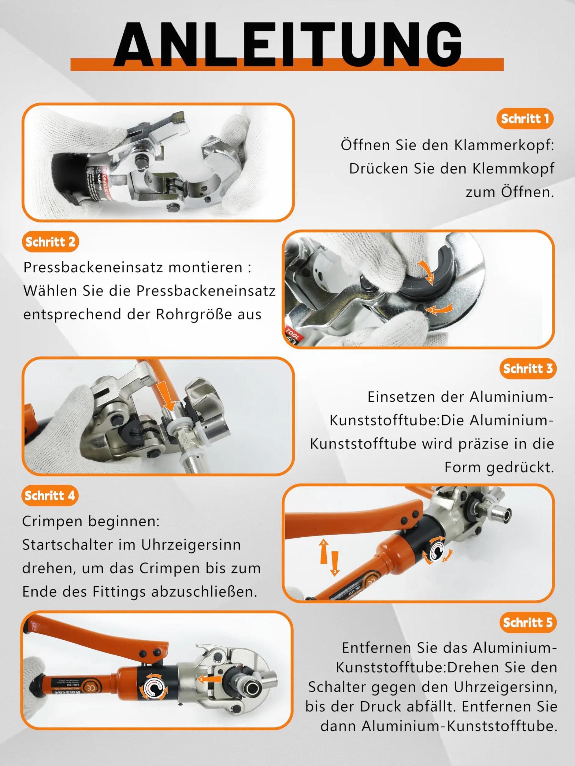 Pinza Professionale per Crimpatura Tubi - Set di 4 Mascelle TH16 TH20 TH26 TH32 Adatto per tubi multistrato, tubi in alluminio-plastica e tubi in plastica.