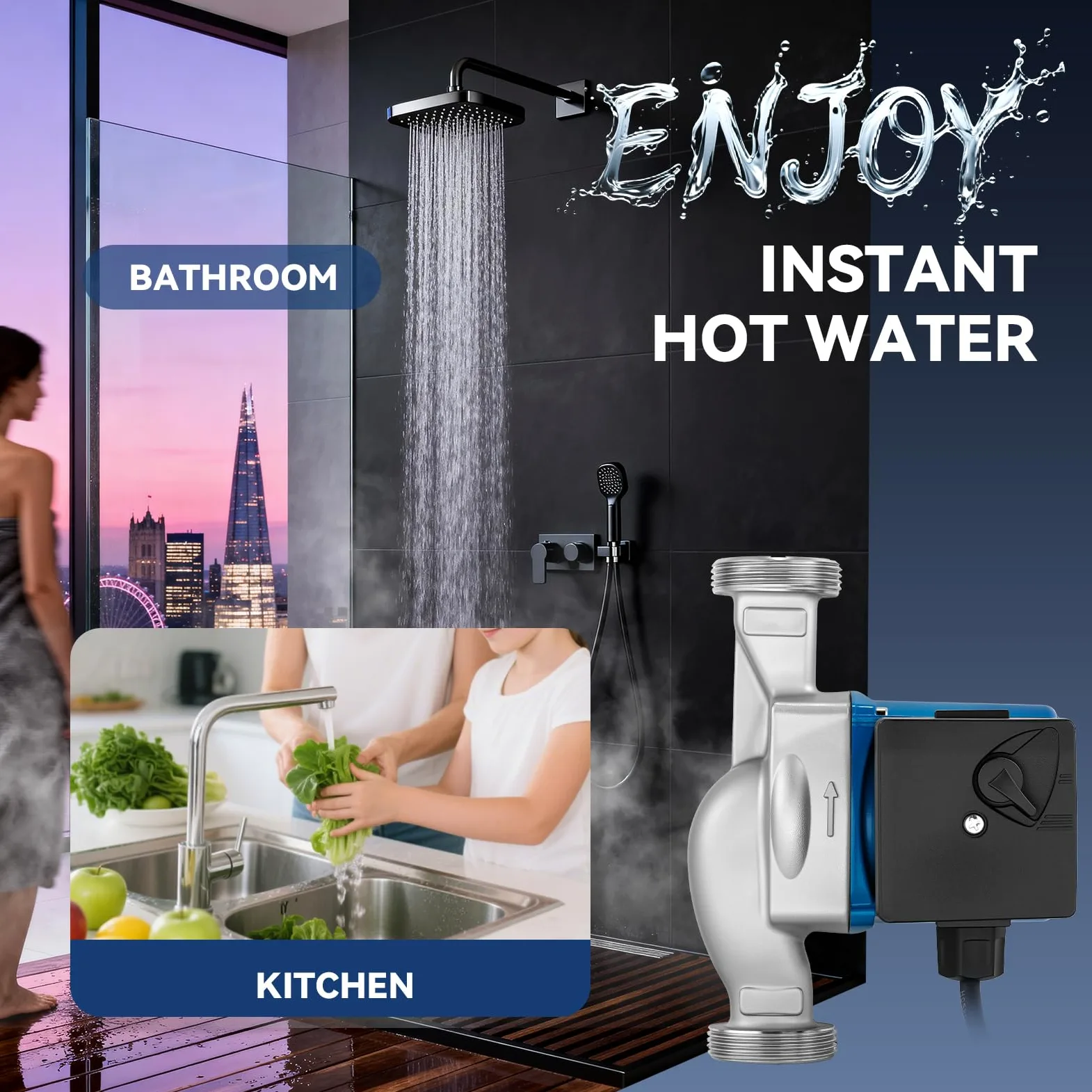 Hanchen Pompa di circolazione per riscaldamento a 3 marce, in acciaio inox, 25-60/180, pompa di circolazione per acqua calda 220 V