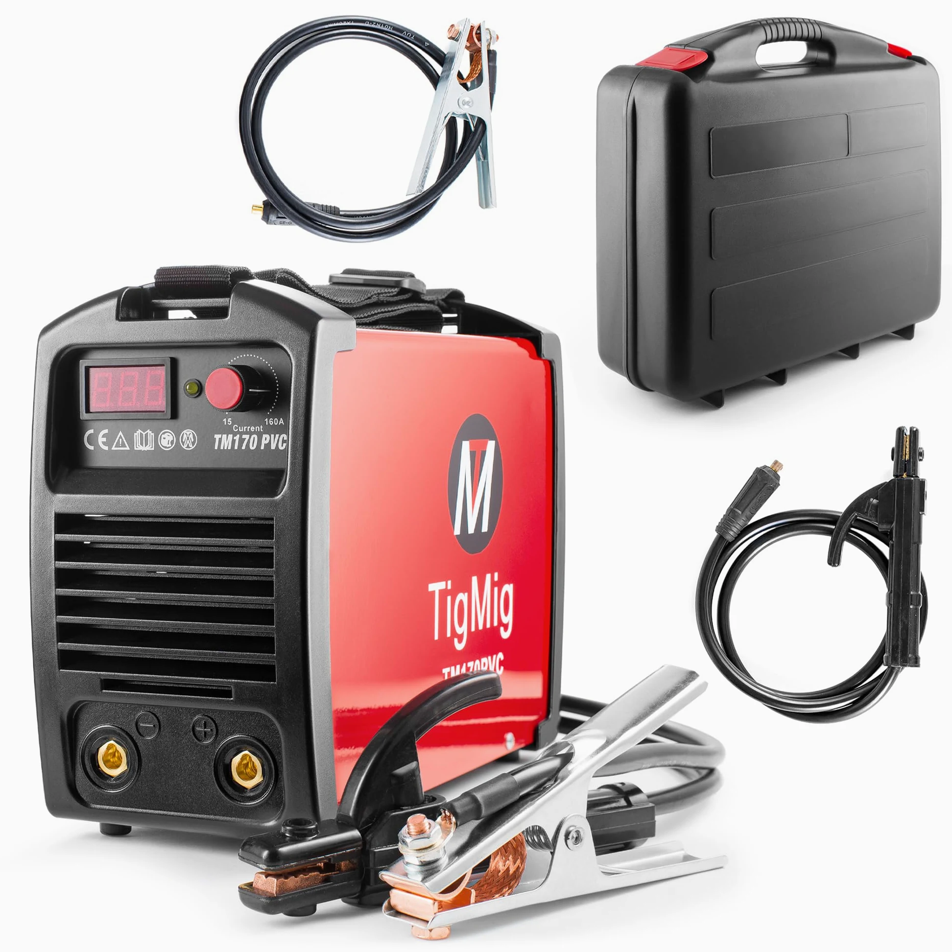 TIGMIG Saldatrice Inverter MMA (Elettrodo), Fino a 160 A, Modello TM170PVC, Con Funzione LIFT TIG, Con Valigetta In PVC Per Trasporto, Accessori Inclusi, Garanzia e Assistenza ITALIA