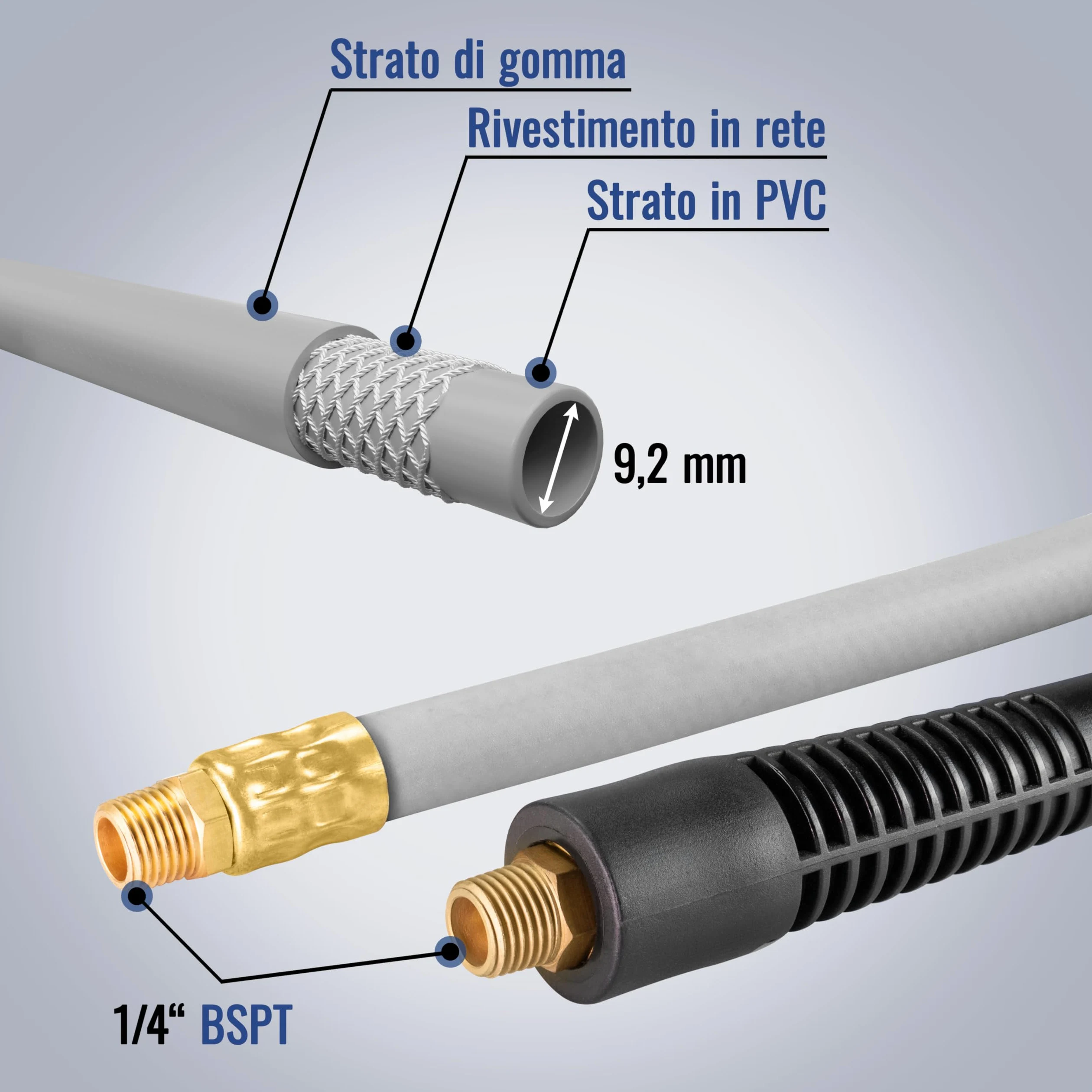 Poppstar Avvolgitubo per aria compressa in acciaio (20m+2m, diametro (9,2x15mm)), attacchi 1/4 di pollice BSPT