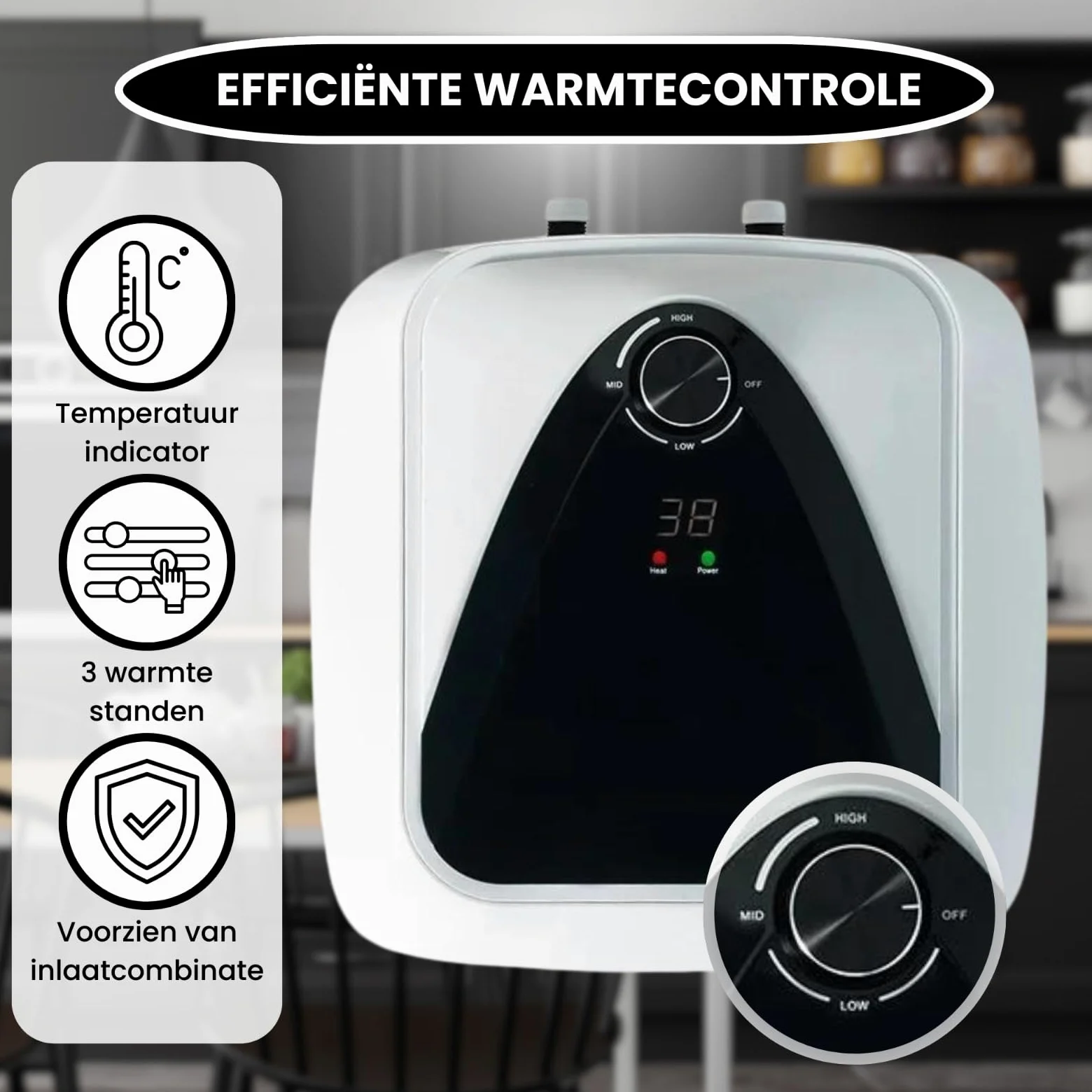 Scaldacqua da Cucina Extra Life 10 Litri – Scaldabagno Elettrico Compatto per Cucina con Resistenza a Secco, Termostato 30–60°C, Valvola di Sicurezza e Isolamento Energetico