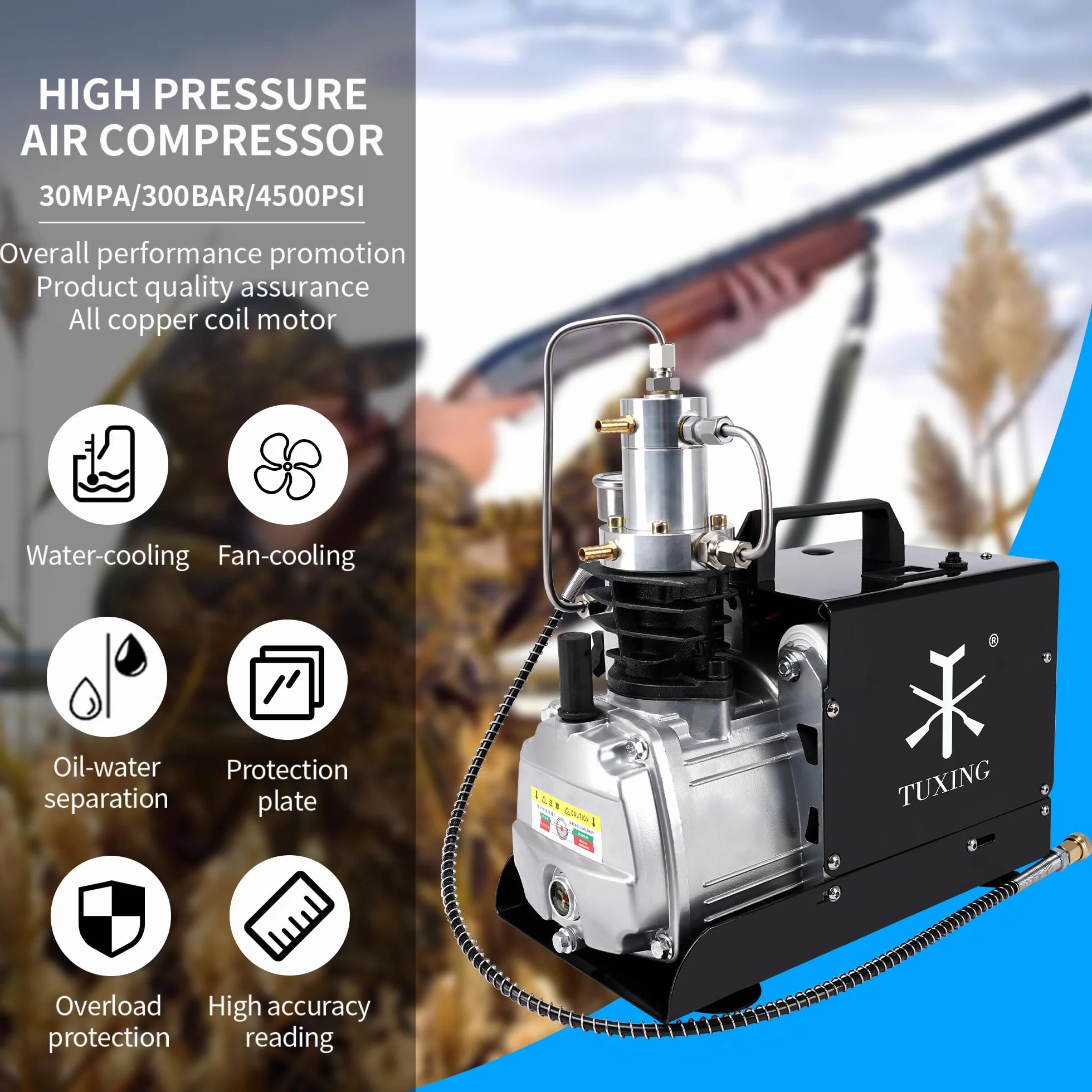 TUXING Compresor de Aire de Alta Presión 1800W Bomba Eléctrica de Alta Presión 30MPa 4500PSI Bomba de Compresor de Aire PCP Air Compressor Pump