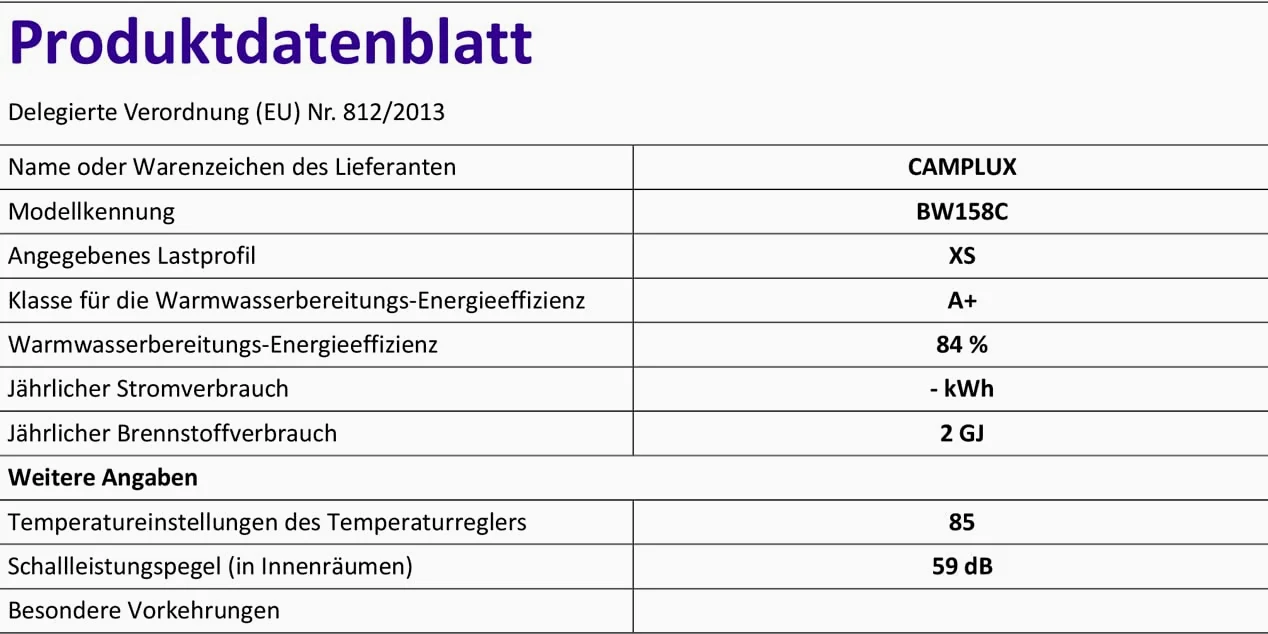 CAMPLUX BW158C Scaldacqua a Gas Tankless, 6 Litri, 12kW, Butano (28-30 mbar) / Propano (37 mbar), per Doccia da Campeggio