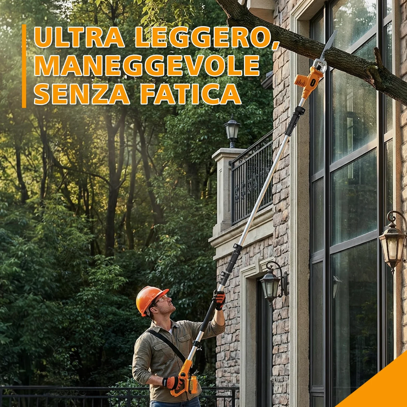 TOOLMAK Motosega a Batteria 20V 4,0Ah con Asta Telescopica 3m da Giardino | Sega Elettrica per Alberi e Rami, Lama 210 mm, seghetto per potatura(1 Batteria)