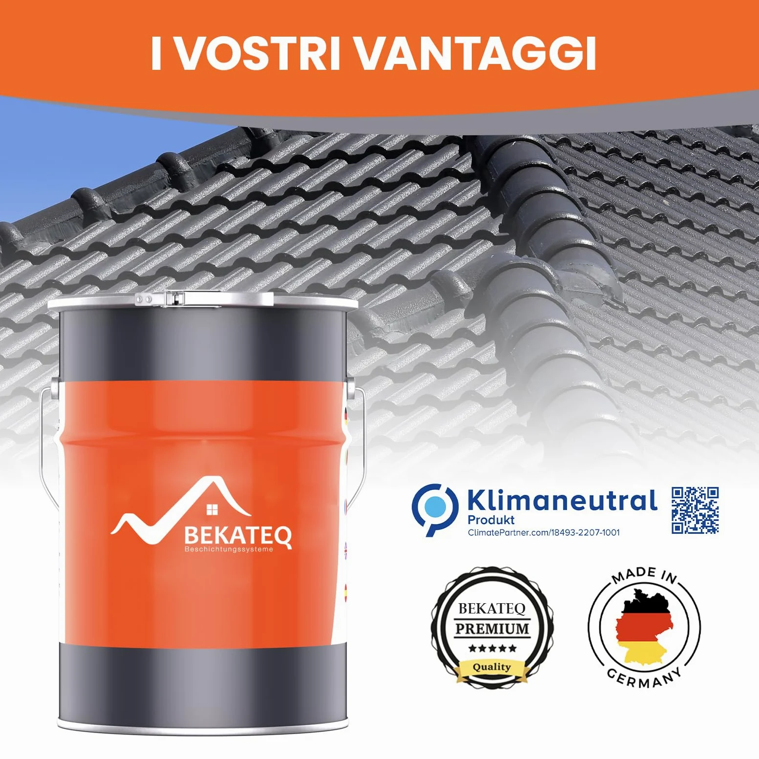BEKATEQ Pittura per tetto Grigio antracite 20L - Vernice per tegole, calcestruzzo, legno, Eternit, bitume - Resistente ai raggi UV e alle intemperie, ad asciugatura rapida, elastico e idrofobo BE-510