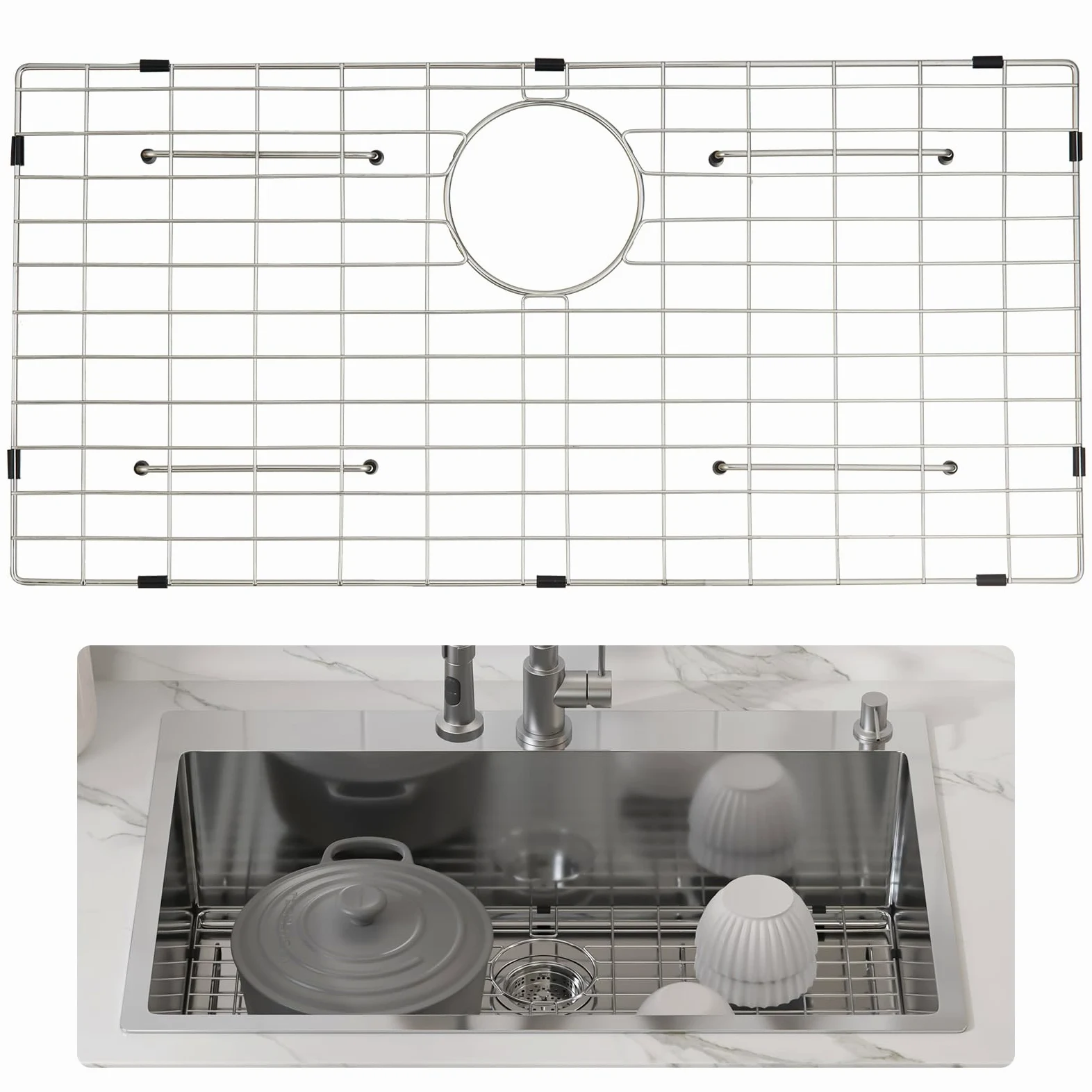 VEVOR Griglia di Protezione per Lavello, Griglie per Lavello in Acciaio Inossidabile da 27,5" x13,5, Griglie per Lavello con Scarico Posteriore con Raggio Angolare R5, Griglie per Fondo Lavello