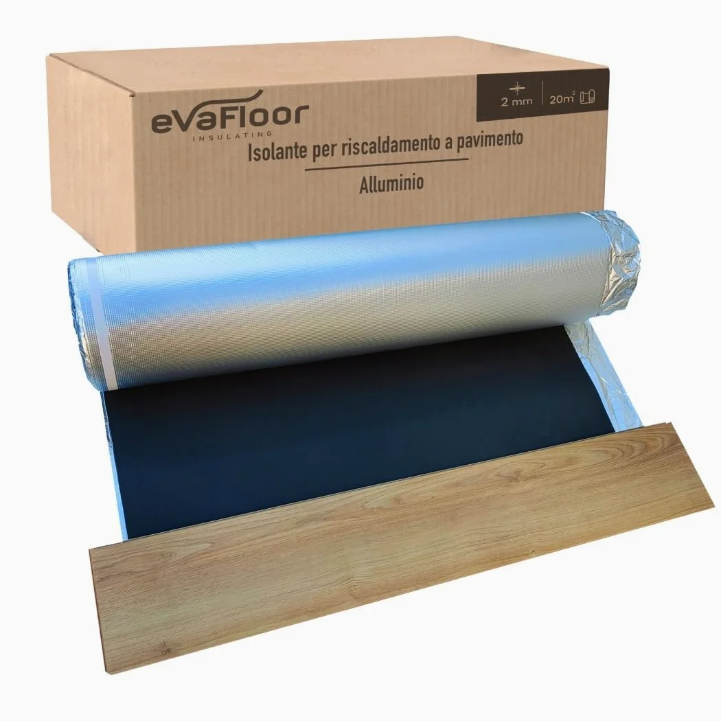 Pack 2 Sottopavimento per Laminato Radiante in Alluminio 1x20 metri | Sottopavimento Isolante | Base in EVA 2mm + Strato in Alluminio | Include Adesivo