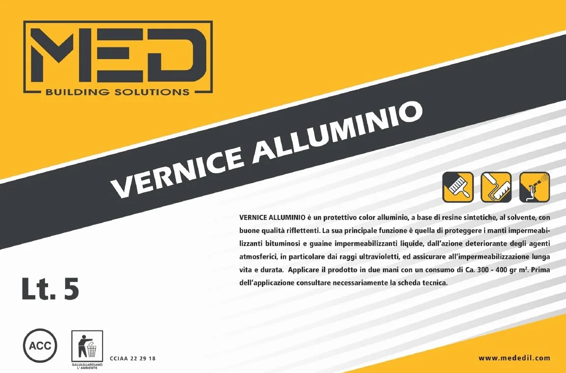 MED - Vernice alluminio rifrangente per tetto e guaina (Vari formati) (LITRI 5)