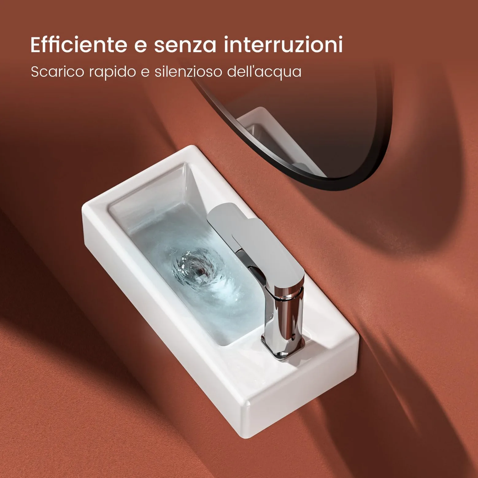 EMKE Lavabo Sospeso 405 x 205 x 105 mm – Lavabo Compatto ed Elegante per Piccoli Bagni e WC Ospiti – Rubinetto a Destra, Installazione a Parete,Bianco Lucido