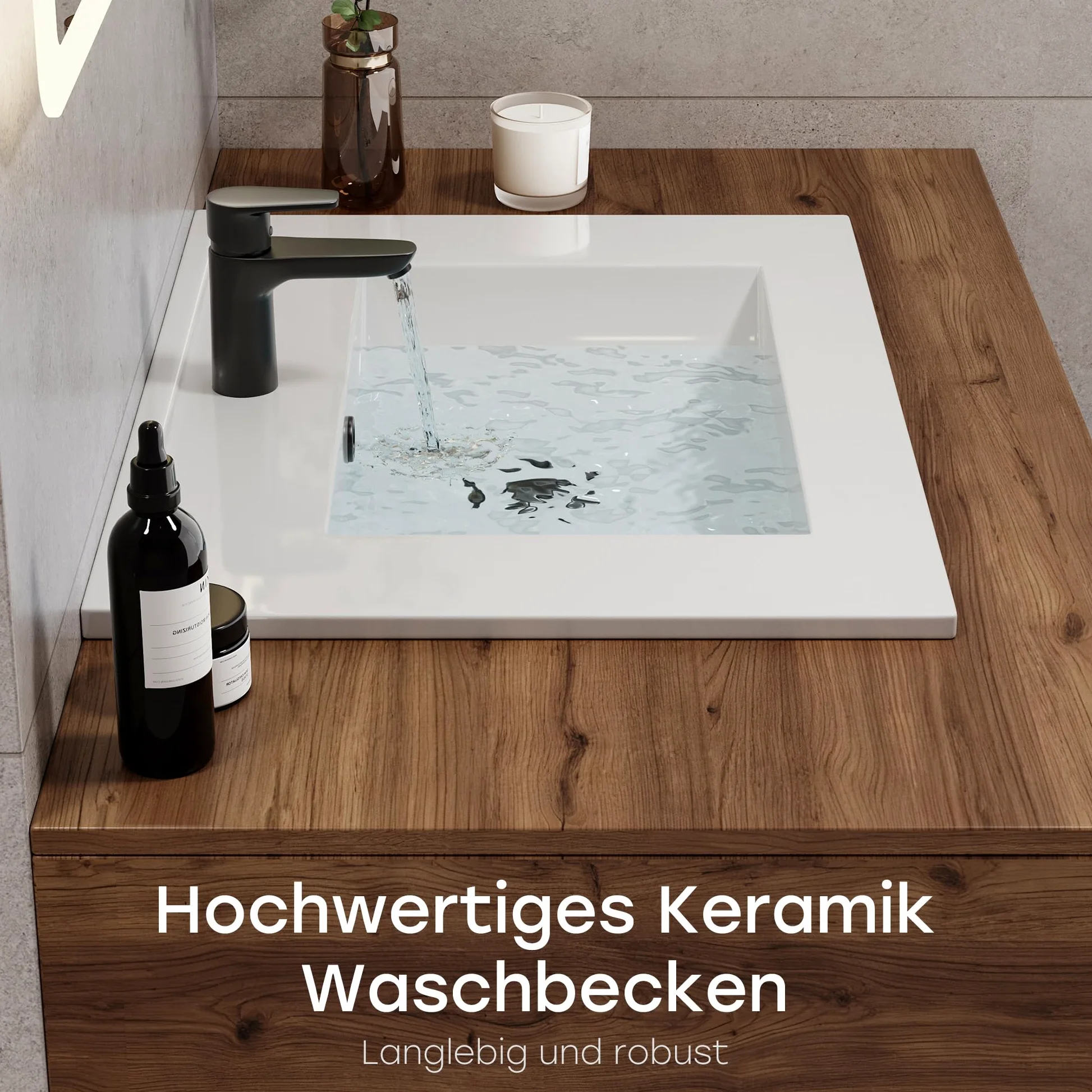 HOROW Lavabo da incasso angolare, lavabo in ceramica da 60 cm di larghezza - Bianco, lavabo soprapiano per mobile sotto, con troppopieno - Ideale per WC per gli ospiti e piccoli bagni