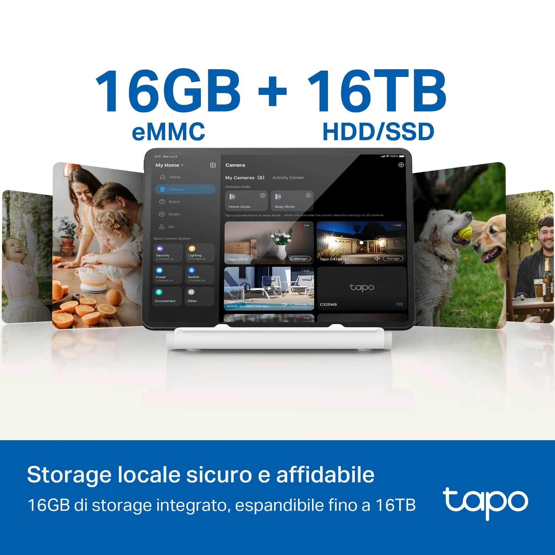 Tapo H500 Smart HomeBase, Connetti 16 Telecamere e 64 Sensori, Archiviazione Locale 16GB Integrato+16TB Espandibile HDD/SSD, Senza Canone Mensile, Rilevamento AI Avanzato, Output HDMI