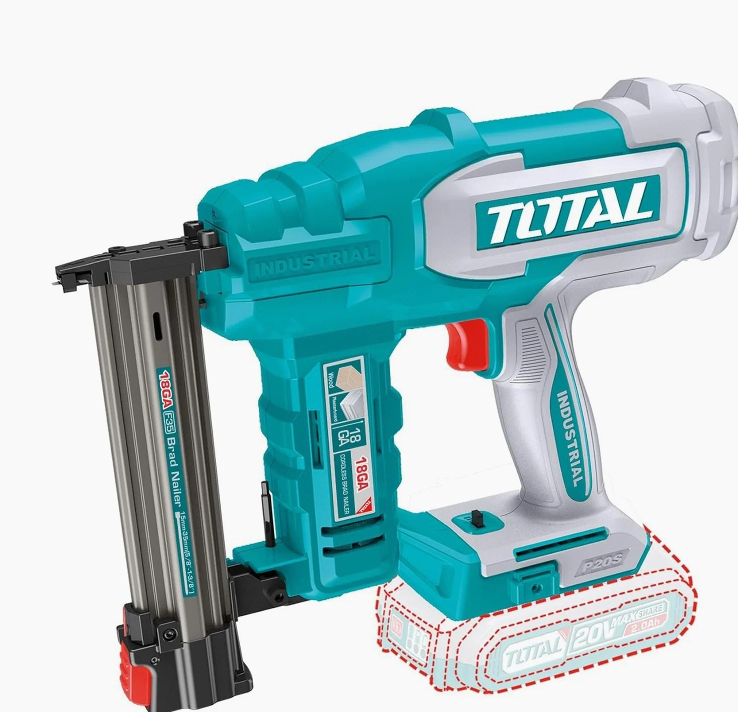 TOTAL - Chiodatrice a batteria 20 V professionale; 2 chiodi; compatibile F15-F35; Caricatore 105 chiodi; Modello TCBNLI2005; Strumento elettrico senza batteria o caricatore