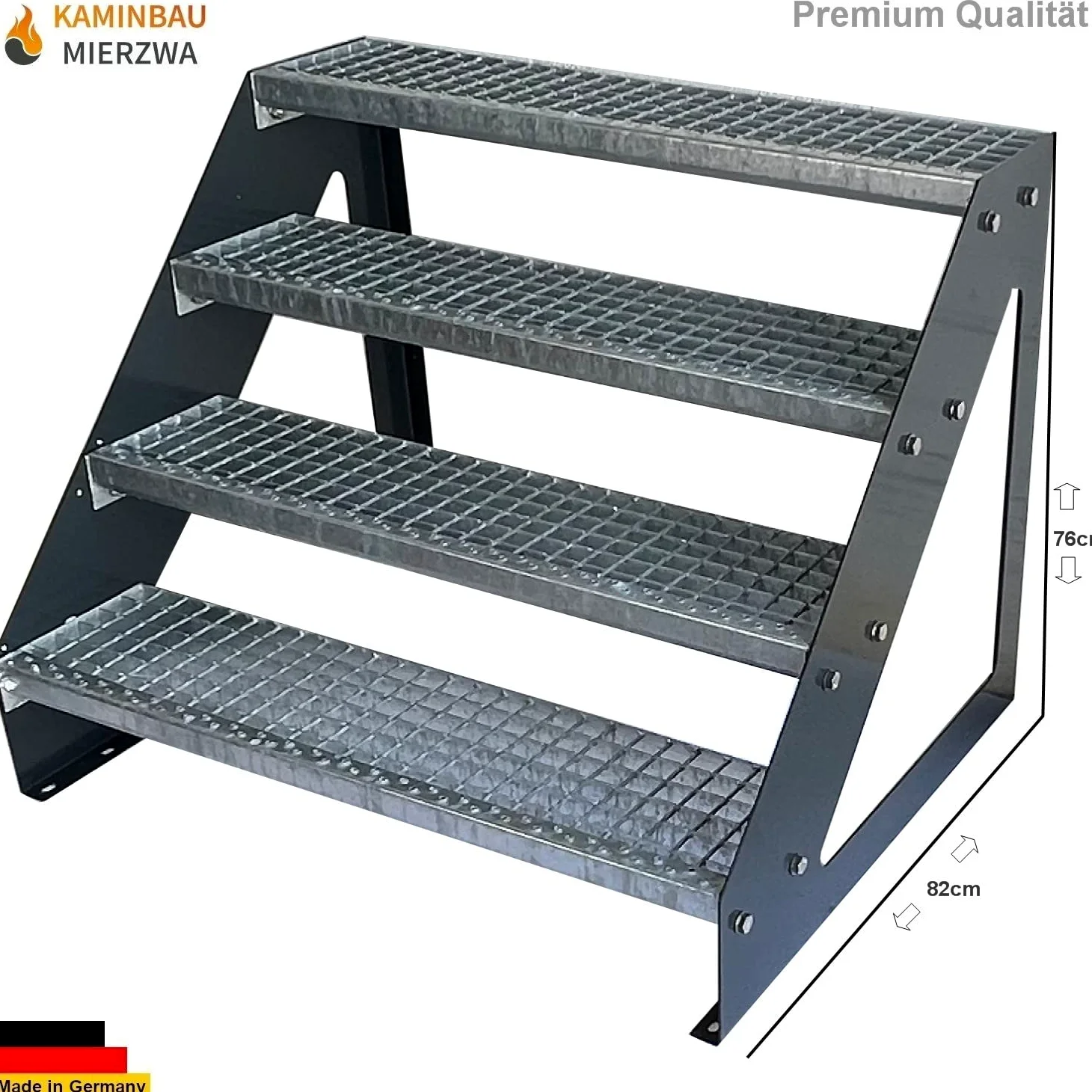 Scale con griglia in acciaio Premium 4 Gradini Scala autoportante Completamente zincata e Antracite Traversi verniciati a polvere - Dimensioni (L x L x H) 82cm x 80cm x 76cm