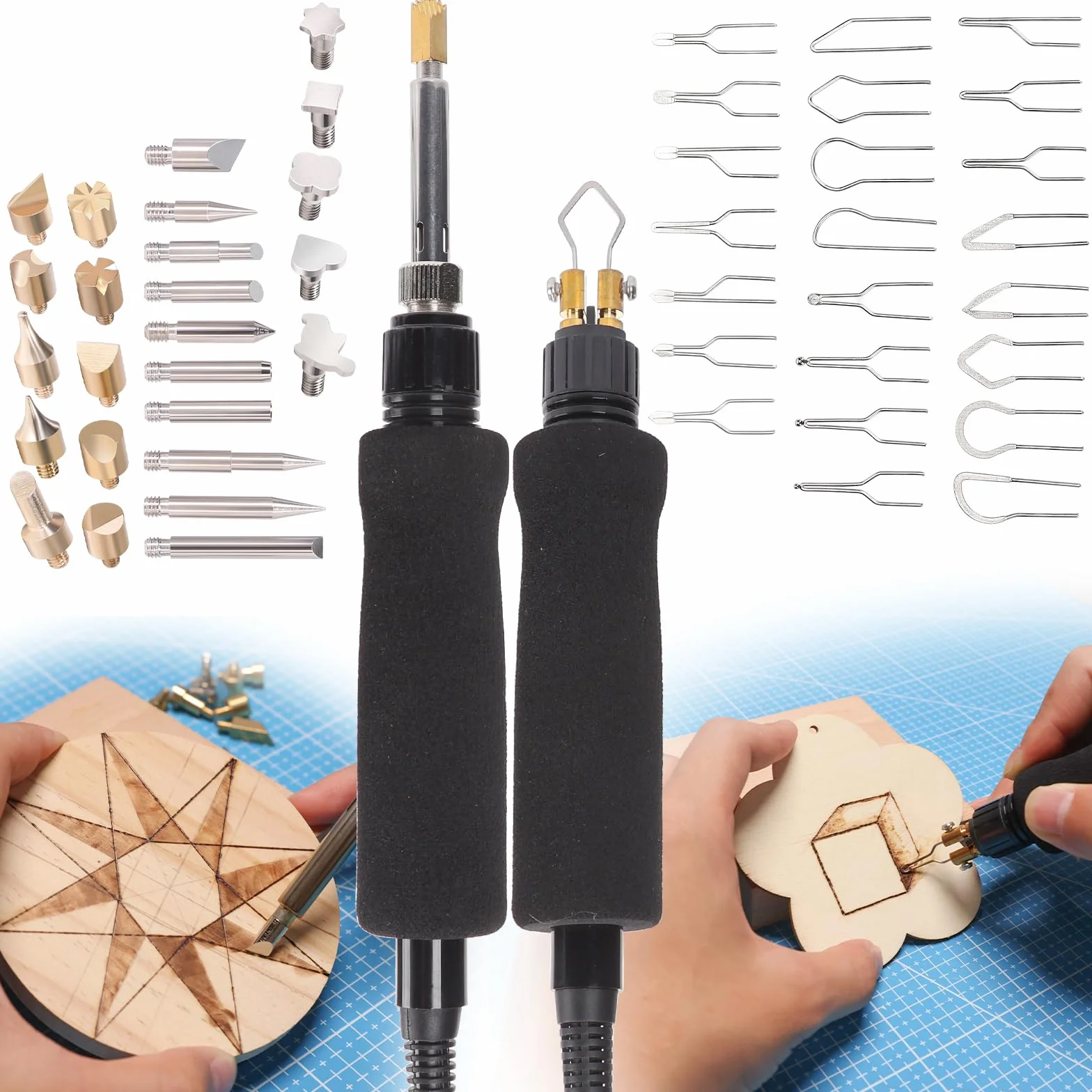 YIHUA 939D-VII pirografo professionale Kit per penna a bruciatura del legno Stazione 2-in-1 Solid-Point 200-480°C (con display di temperatura)/Wire-Nib 250-750°C con 23 punte, 25 punti solidi