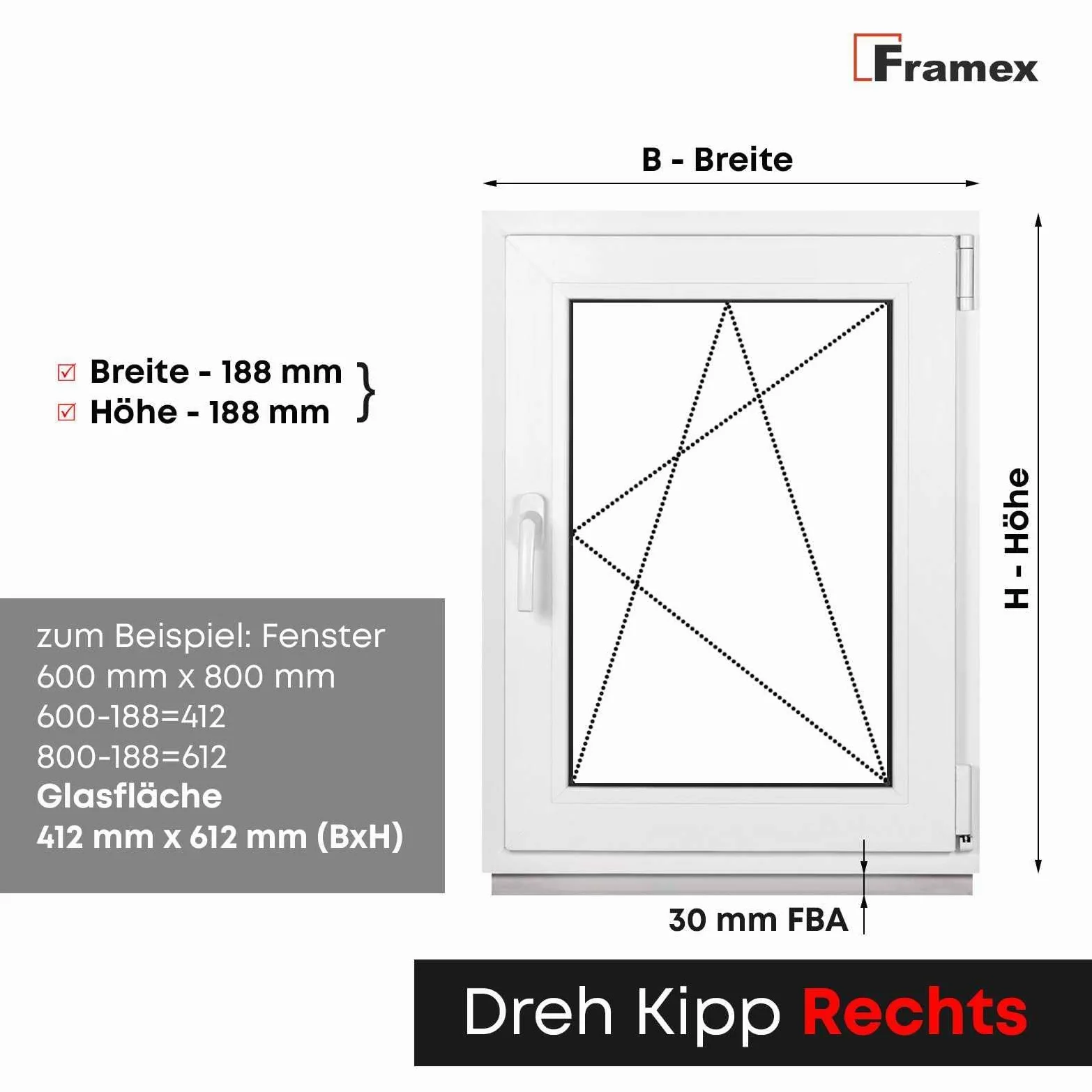 Finestra Seminterrata Piccola in PVC Bianco, Larghezza x Altezza 100 x 50 cm (1000 x 500 mm), Doppi Vetri (32 mm), Anta-Ribalta, Girevole DIN Destra – Premium