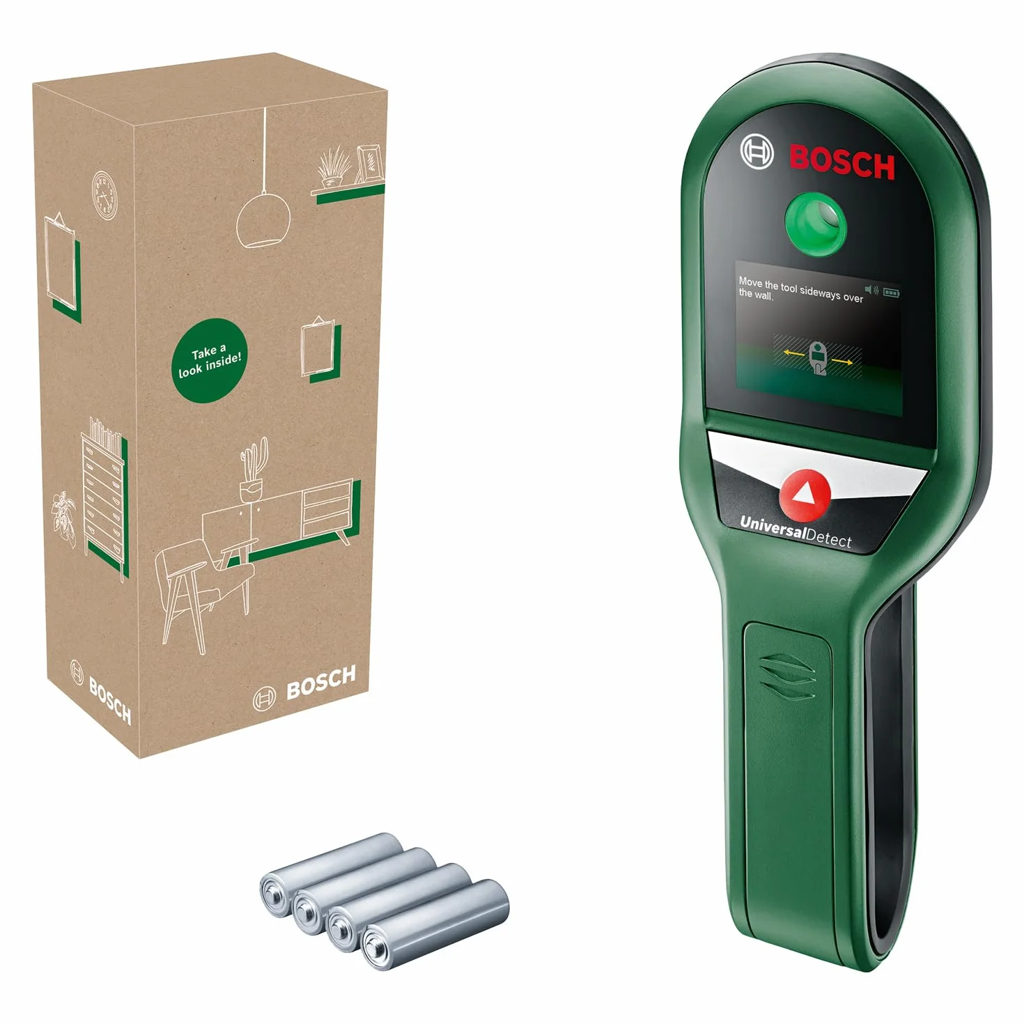Bosch rilevatore UniversalDetect (display con guida passo-passo per un facile utilizzo, rilevatore cavi e sottostrutture in legno, in scatola di cartone E-Commerce)