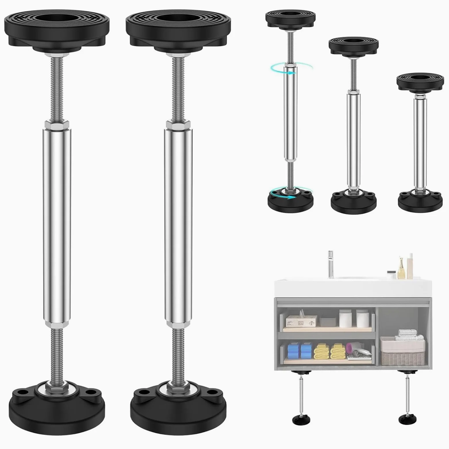 2 Pezzi Puntello Telescopico Regolabile,Aste Di Supporto Telescopiche Da 38-52 Cm,Puntelli Telescopici Regolabili Per Pensili, Mobili Da Bagno, Mobili Tv, Mobili Da Cucina,Capacità Di Peso 300 Kg