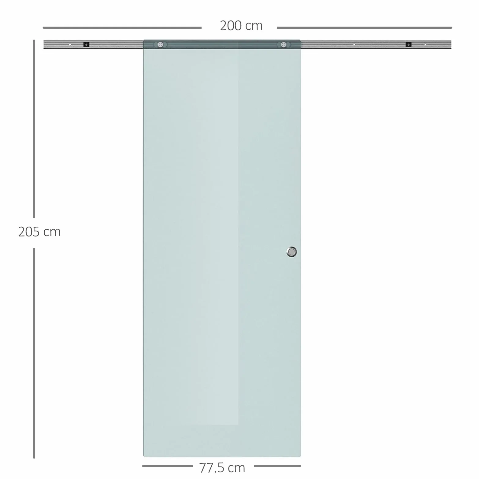 HOMCOM Porta Scorrevole in Vetro Smerigliato con Binario in Alluminio per Bagno Cucina Studio Vetro 205cm