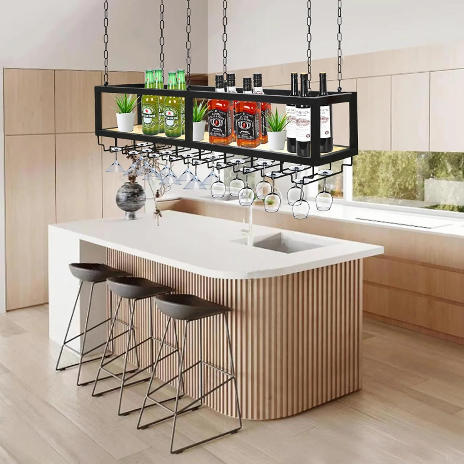 Mensola a soffitto Scaffale Decorativo Sospeso, Scaffale Galleggiante Rustico - Portabottiglie Da Soffitto, Per Soggiorno/cucina/bar, Con Catena Di Ferro Da 1 M (Size : 100 * 25 * 100cm)