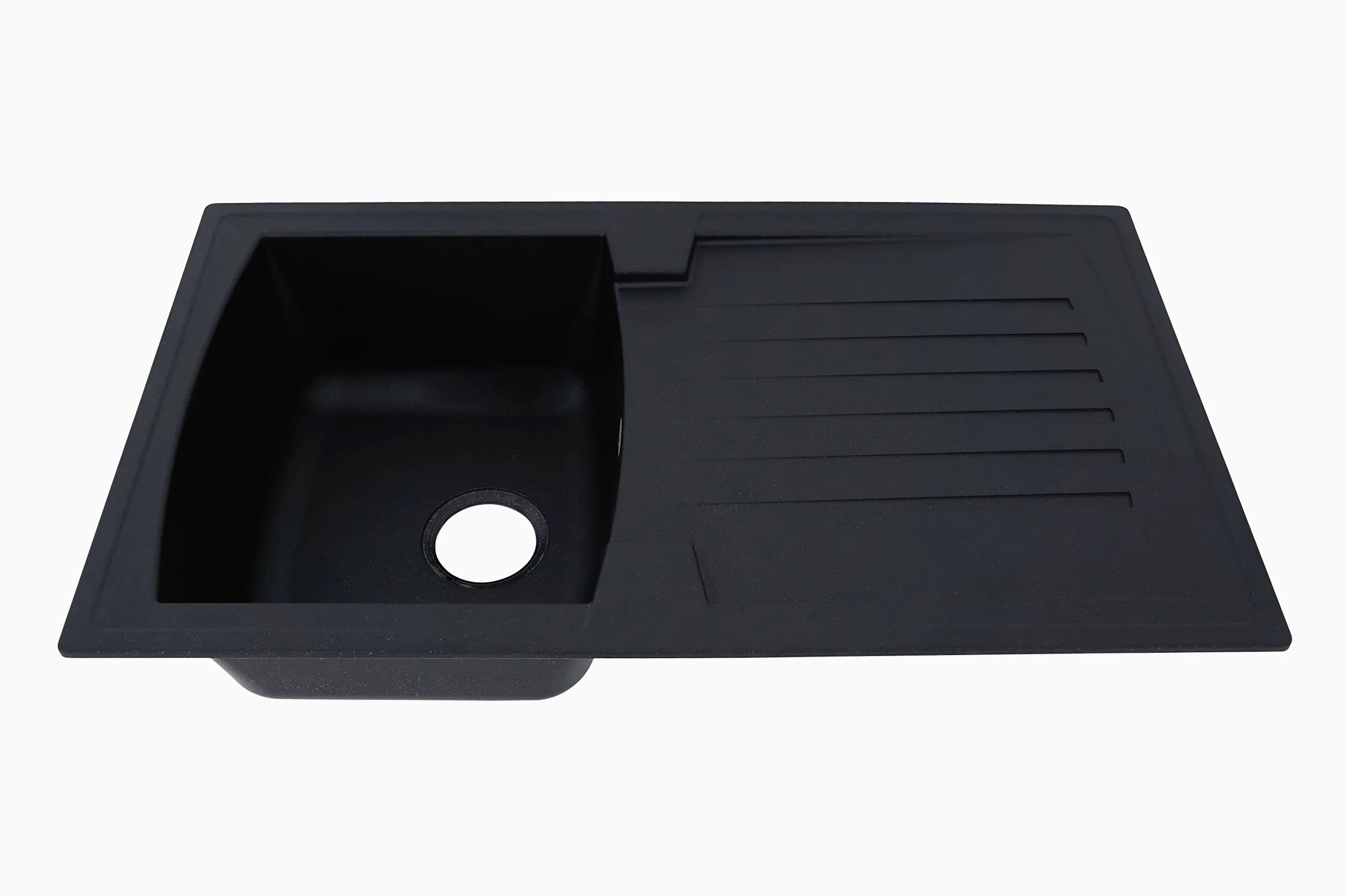 Respekta Lavello da Cucina in Mineralite Color Nero, Lavello da Incasso con 1 vasca, dimensioni 86 x 50 cm, Lavello Adatto per Mobili Sottolavello da 45 cm di Larghezza