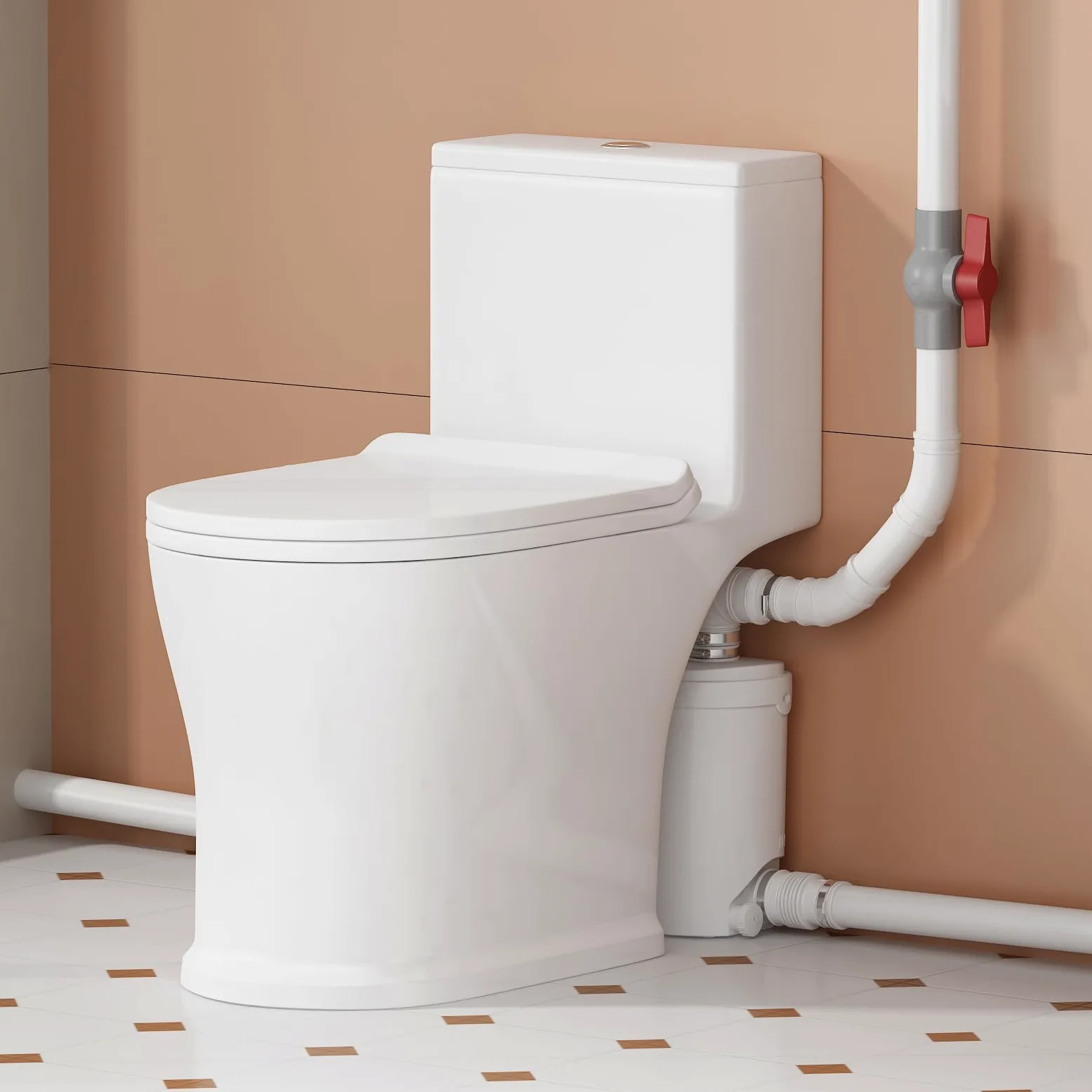 Pompa trituratore per cantina, pompa per WC con motore in rame per sotto la linea 23 piedi/7 m, sistema di lavaggio verticale/orizzontale, 4 ingressi per lavello, doccia/lavandino,500W