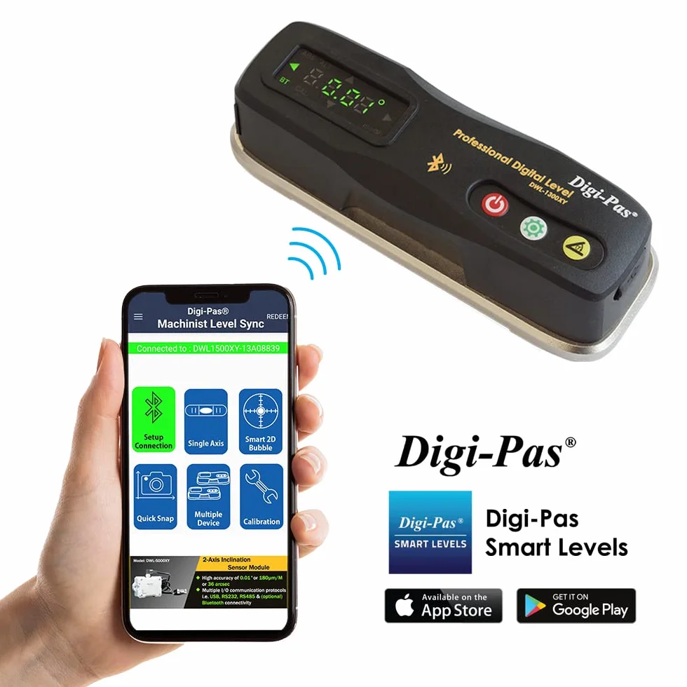Digi-Pas DWL1300XY - Livello di precisione a 2 assi Bluetooth 0,2 cm/ft (0,2 mm/M) 6"