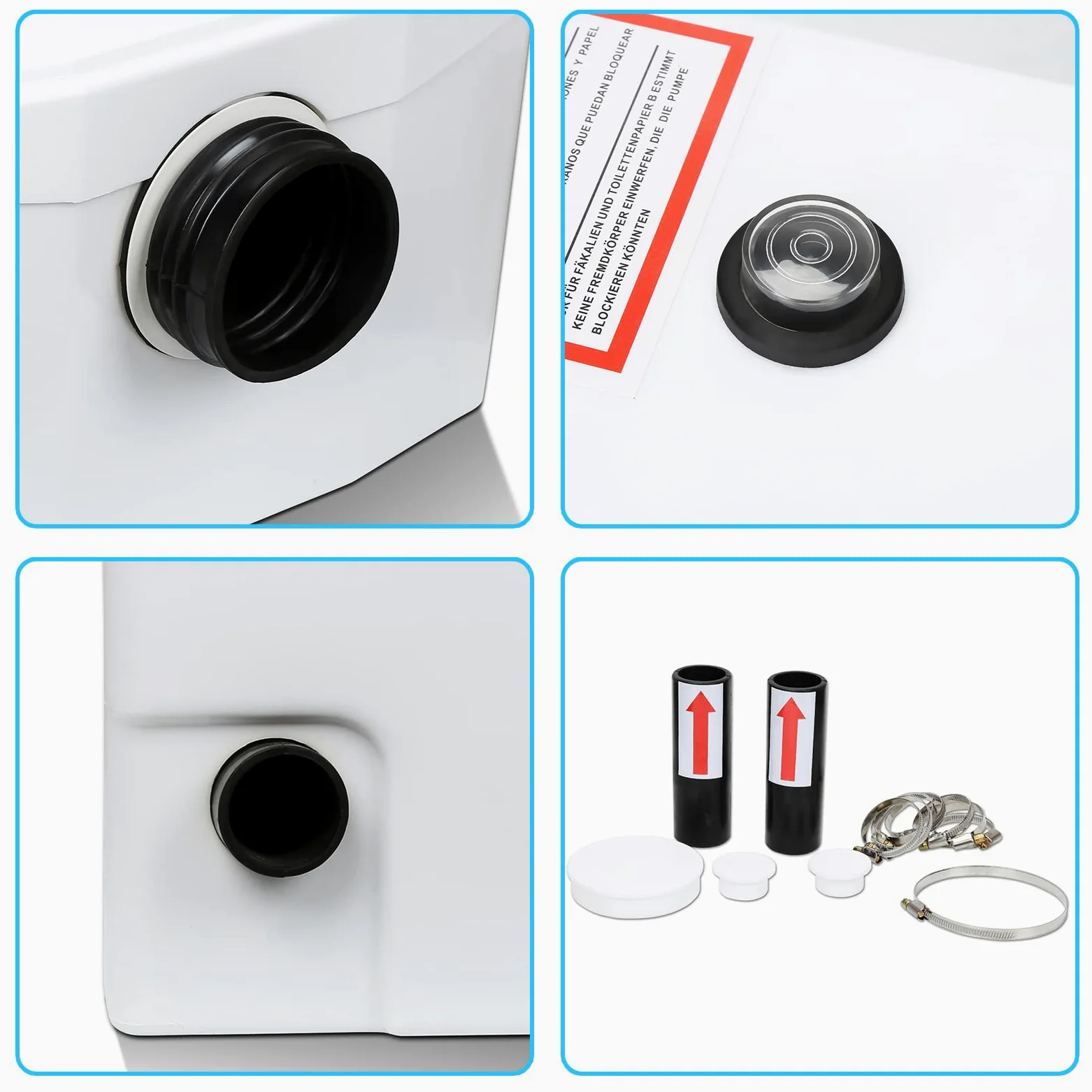 Fiqops Pompa di Sollevamento per Lavatrice, 700W 190 L/min, Pompa per Acque Reflue con 4 Ingressi, Pompa Domestica per Doccia, Vasca da Bagno, Lavandino, Lavatrice, Lavastoviglie