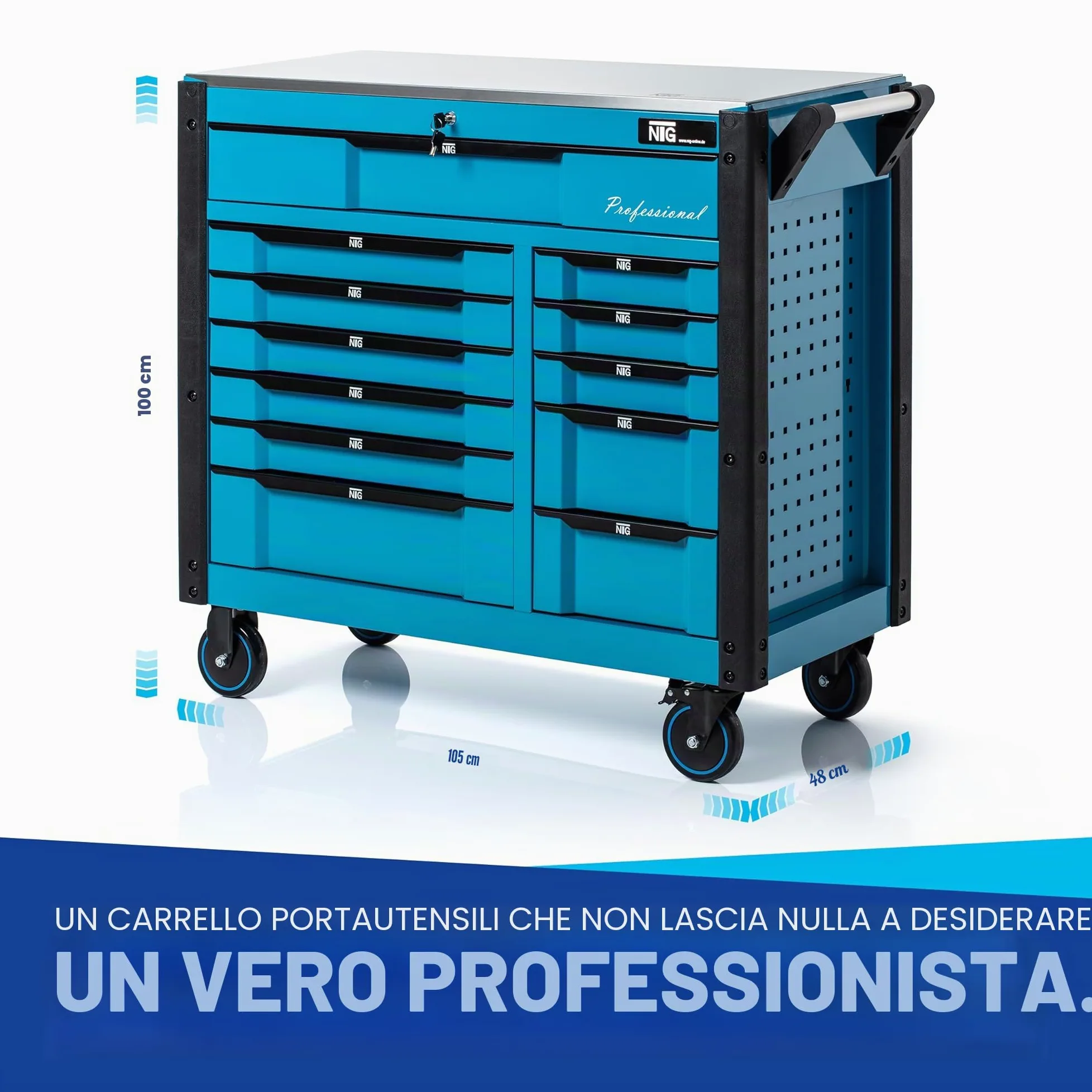 NTG Carrello portautensili XXL completo di utensili | 457 pezzi | +12 cassetti con serratura | 10 dei quali con utensili | Con inserti morbidi in carbon look | Carrello portautensili da officina