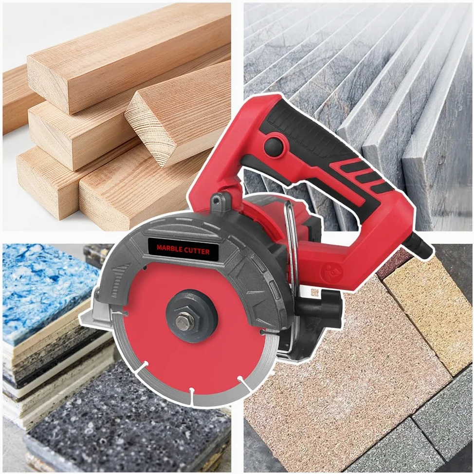 Tagliapiastrelle Hancaner Sega da taglio a secco, 1400 Watt, incl. disco da taglio ad alta resistenza, 12800 giri/min e 0-45 gradi, per marmo, piastrelle, ceramica, legno, PVC