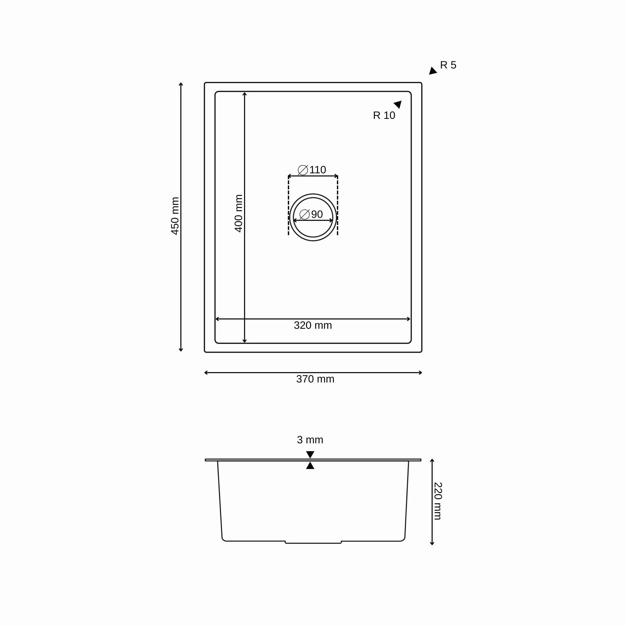 ANW HOME Lavello Cucina 1 Vasca Lavandino Cucina Acciaio Inox 304, Lavello da Incasso o Sottotop 37x45 cm Grafite PVD, Rivestimento Nano, Spessore 3,0+1 mm, Profondità 22 cm, con Sifone