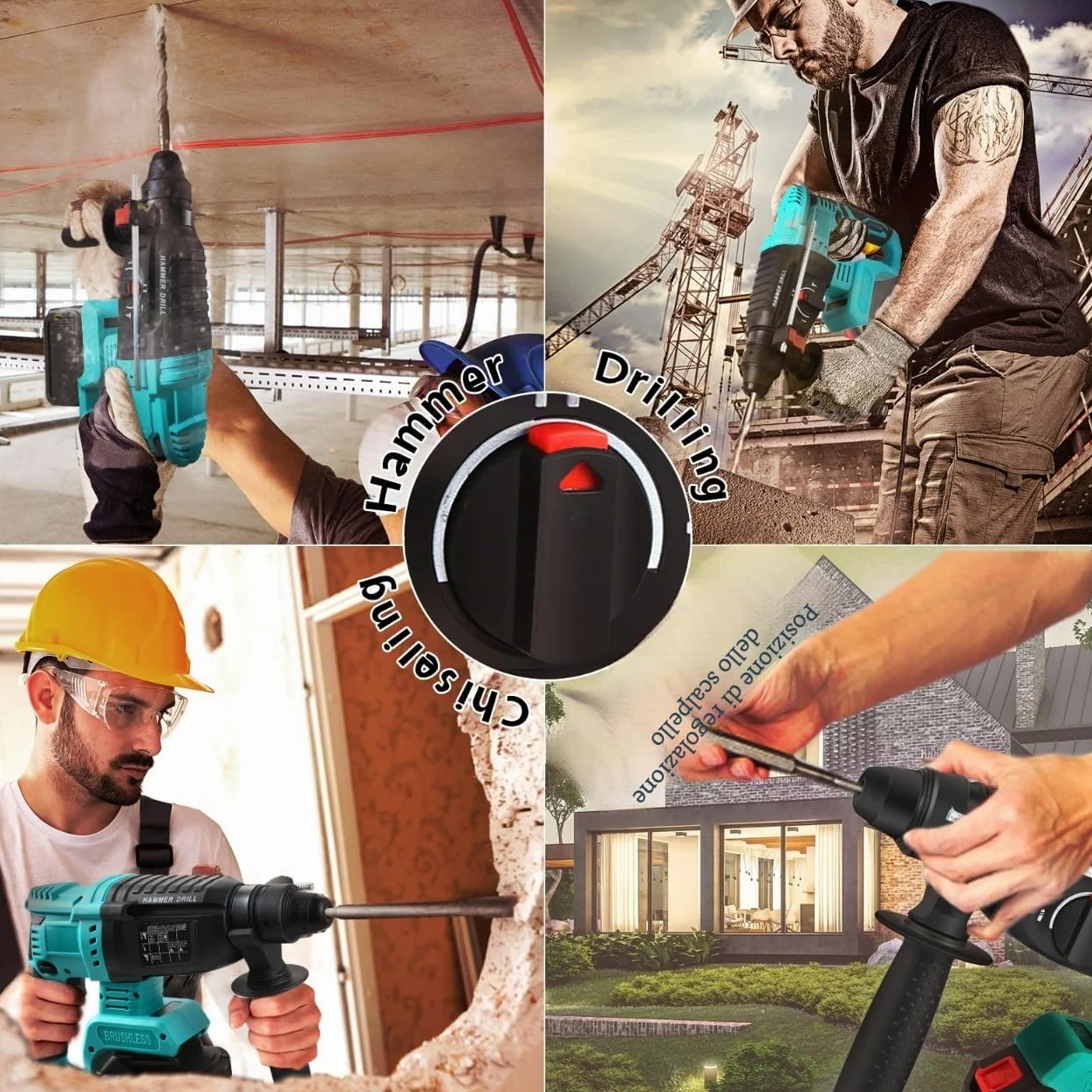 Martello Perforatore a Batteria 21V 4Ah*2 Batteria，Motor Sin Escobillas, Adatti per Cemento, Muratura, Pareti, Perforazione, Martellatura e Demolizione