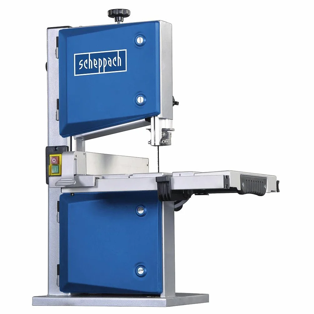 Scheppach HBS30 - Sega a nastro per legno, con 3 nastri per sega, 230 Volt, 350 Watt, altezza massima di passaggio: 80 mm, larghezza massima di passaggio: 200 mm