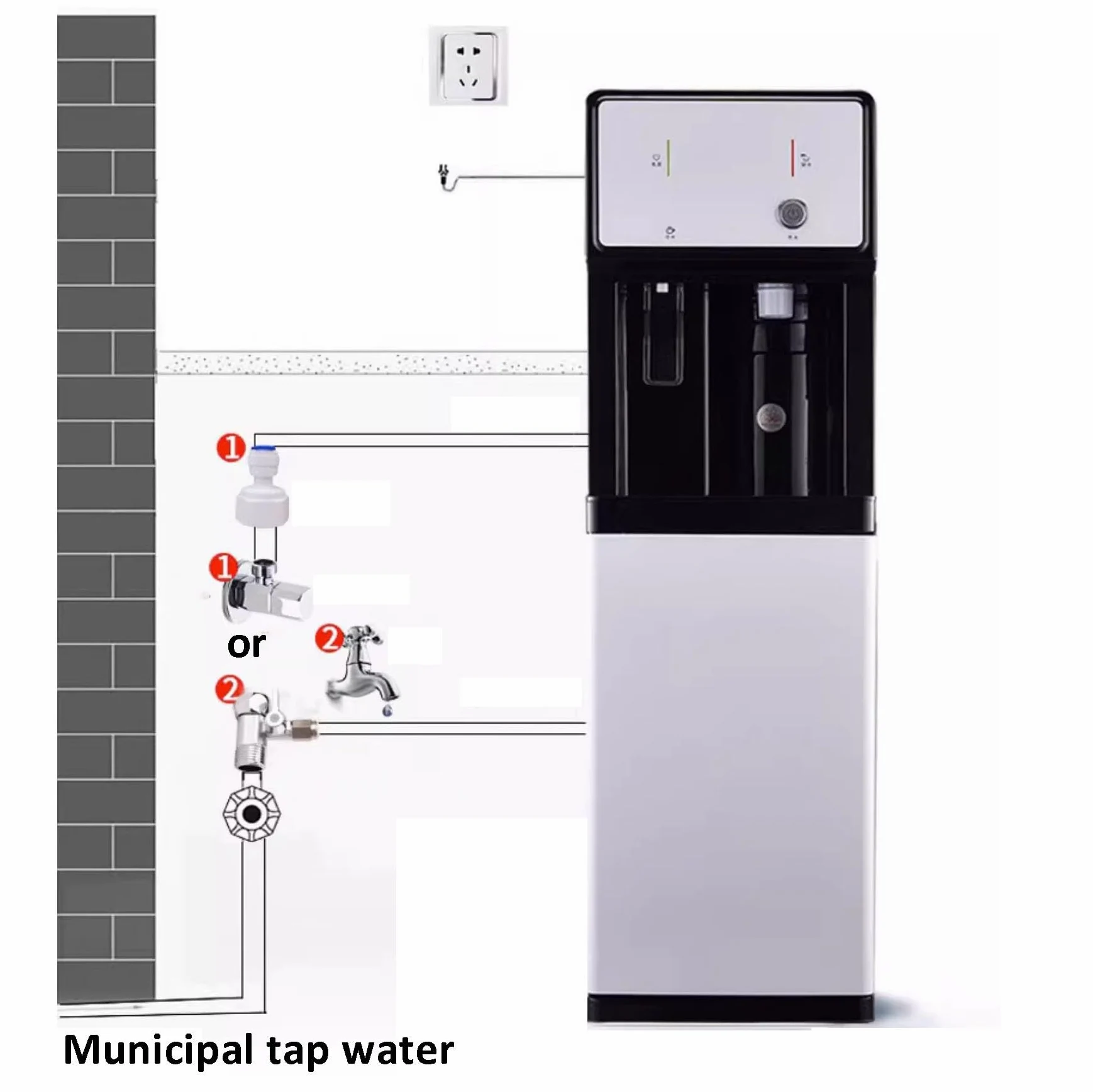 Distributore filtrato dell'unità alimentata dalla rete del refrigeratore d'acqua, erogatore del refrigeratore d'acqua con opzioni calde e fredde, filtro dell'acqua a 4 stadi e kit di installazione