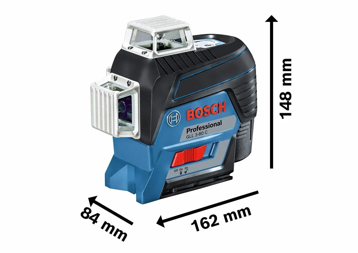 Bosch Professional GLL 3-80 C Livella Laser Rosso, con App, Raggio d’Azione Fino a 30 m, 4 Pile AA, 12 V, Set di 2 Pezzi