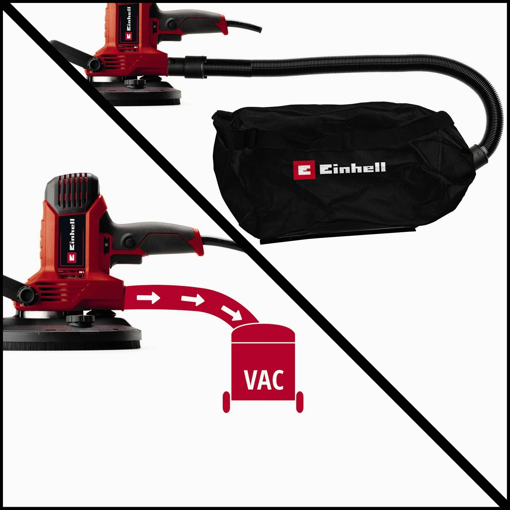 Einhell Smerigliatrice per cartongesso TC-DWS 225 (1220 W, piatto abrasivo con corona a spazzola, aspirazione polvere integrata, 6 x carta vetrata Ø 225 mm),Versione 2024