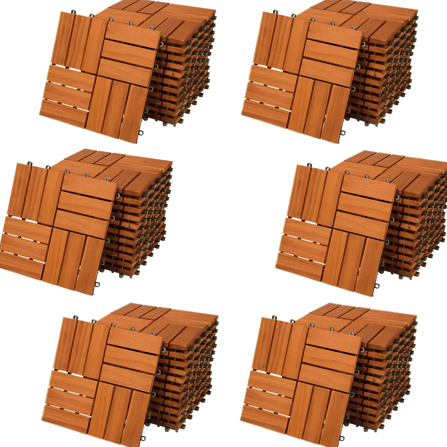 CASARIA Set 66 Piastrelle 30x30 cm in Legno di Acacia Certificato FSC® Superficie Totale 6 m² per Esterno Sistema a Incastro Pavimento per Terrazza Balcone Giardino Pavimentazione Mattonelle