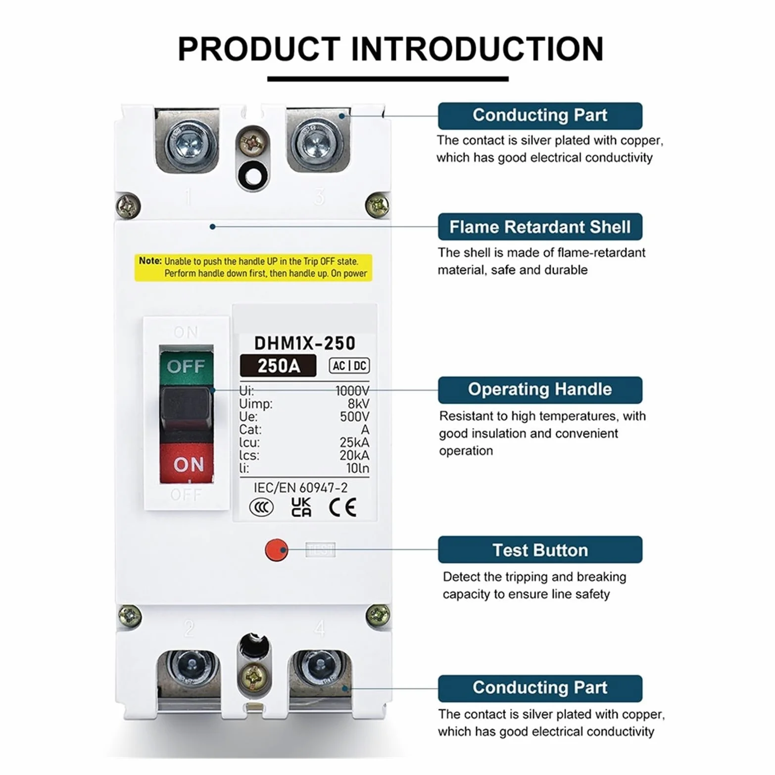 Molded Case Circuit Breaker 500V 25KA 100A/125A/160A/200A/250A For Battery System Circuit Breaker(250A)