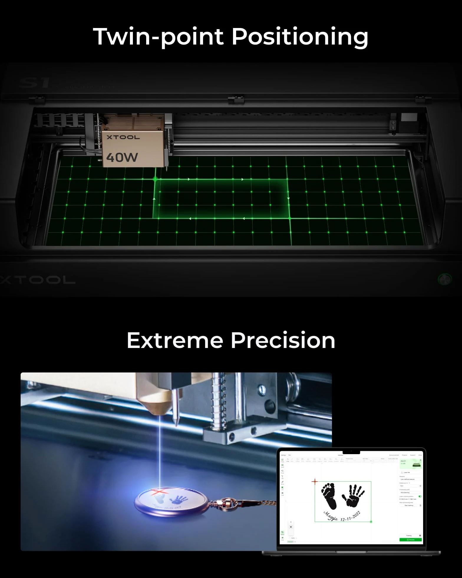 xTool S1 40W Incisore Laser Basic Kit con Aisst Aria Intelligente e Pannello a Nido d'Ape, Velocità 600 mm/s, Fuoco Automatico, Blocco Fumo, 498 * 330mm per Metallo, Legno, Acrilico, Tumbler (Nero)