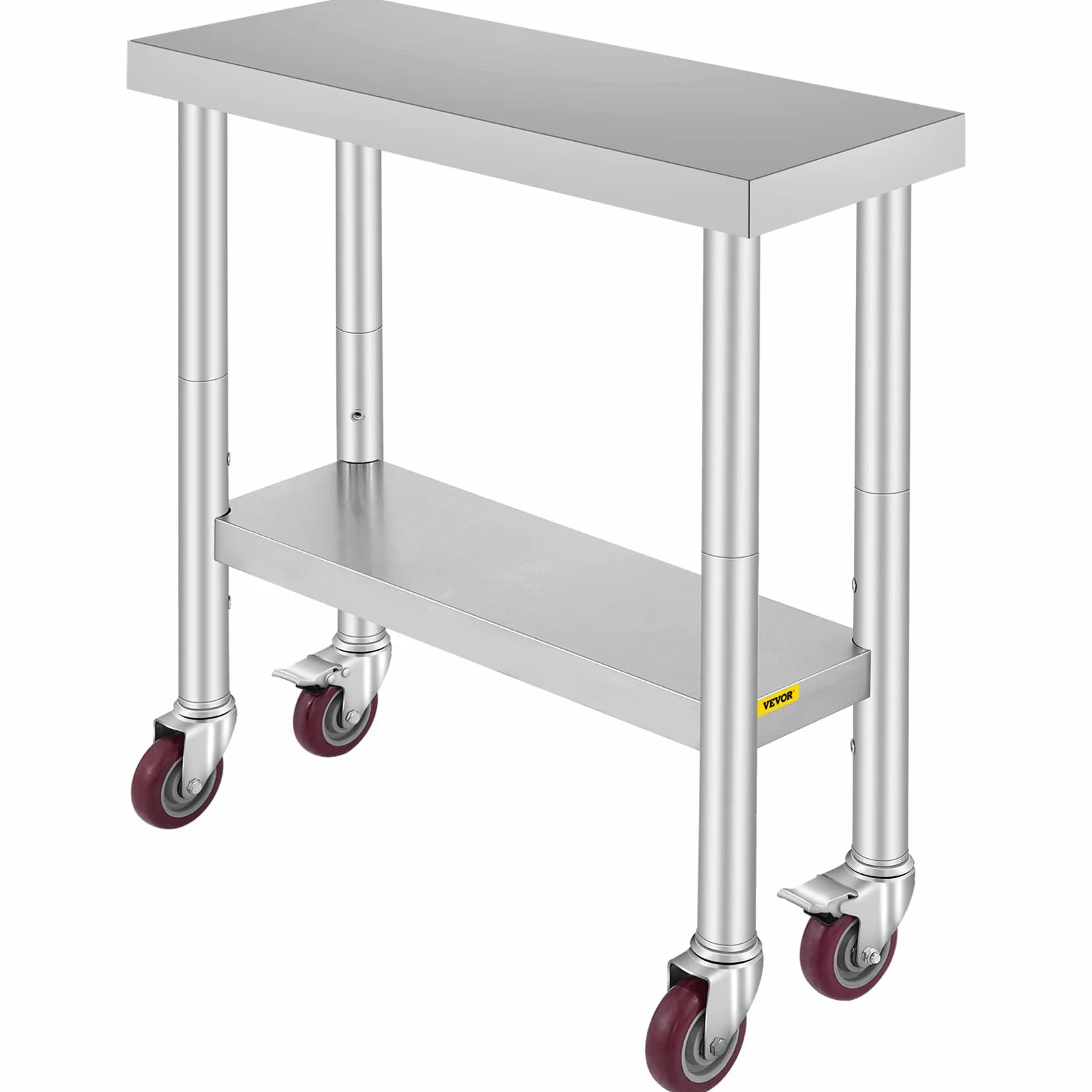VEVOR Tavolo da Lavoro in Acciaio Inox Piano di Lavoro per Cucina 76x30x86cm Piano di Lavoro Professionale a 4 Ruote per La Preparazione di Alimenti
