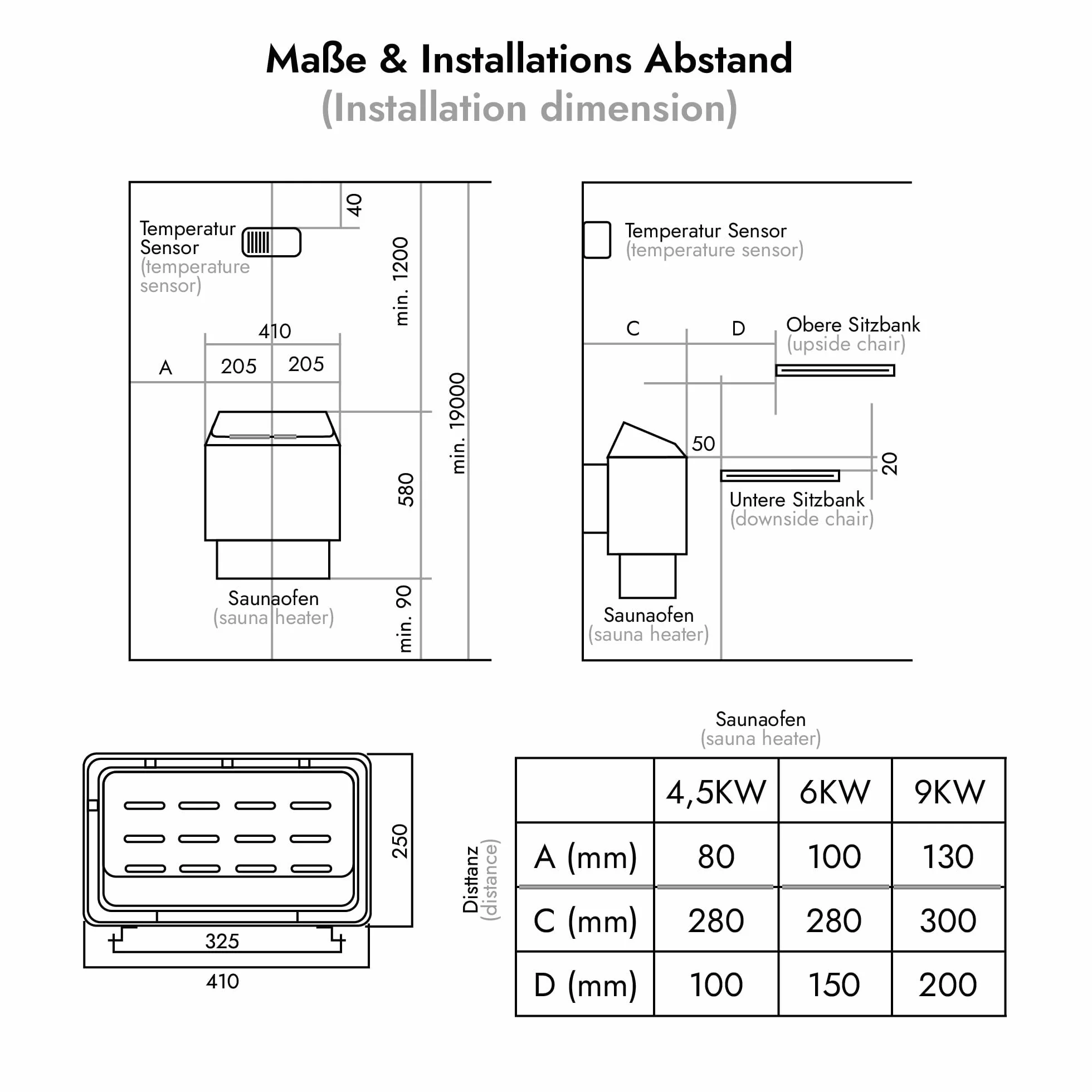Thermolux Stufa per sauna 4,5 KW con funzionamento touch senza pietre per sauna, riscaldatore elettrico finlandese Gunmetal, riscaldatore elettrico sauna