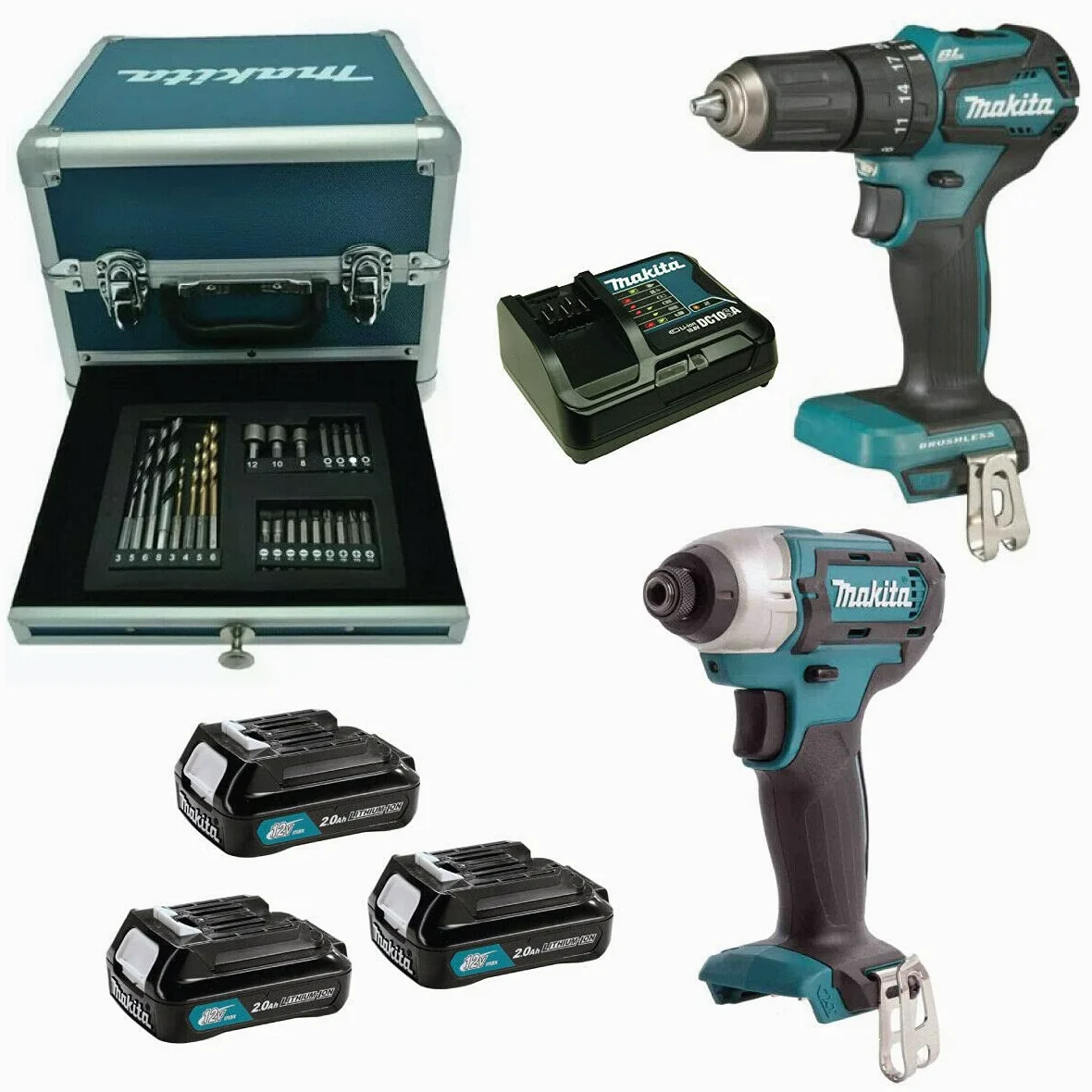 KIT MAKITA CLX228SAX2 TRAPANO AVVITATORE MASSA BATTENTE + 3 BATTERIE 12V 2,0Ah