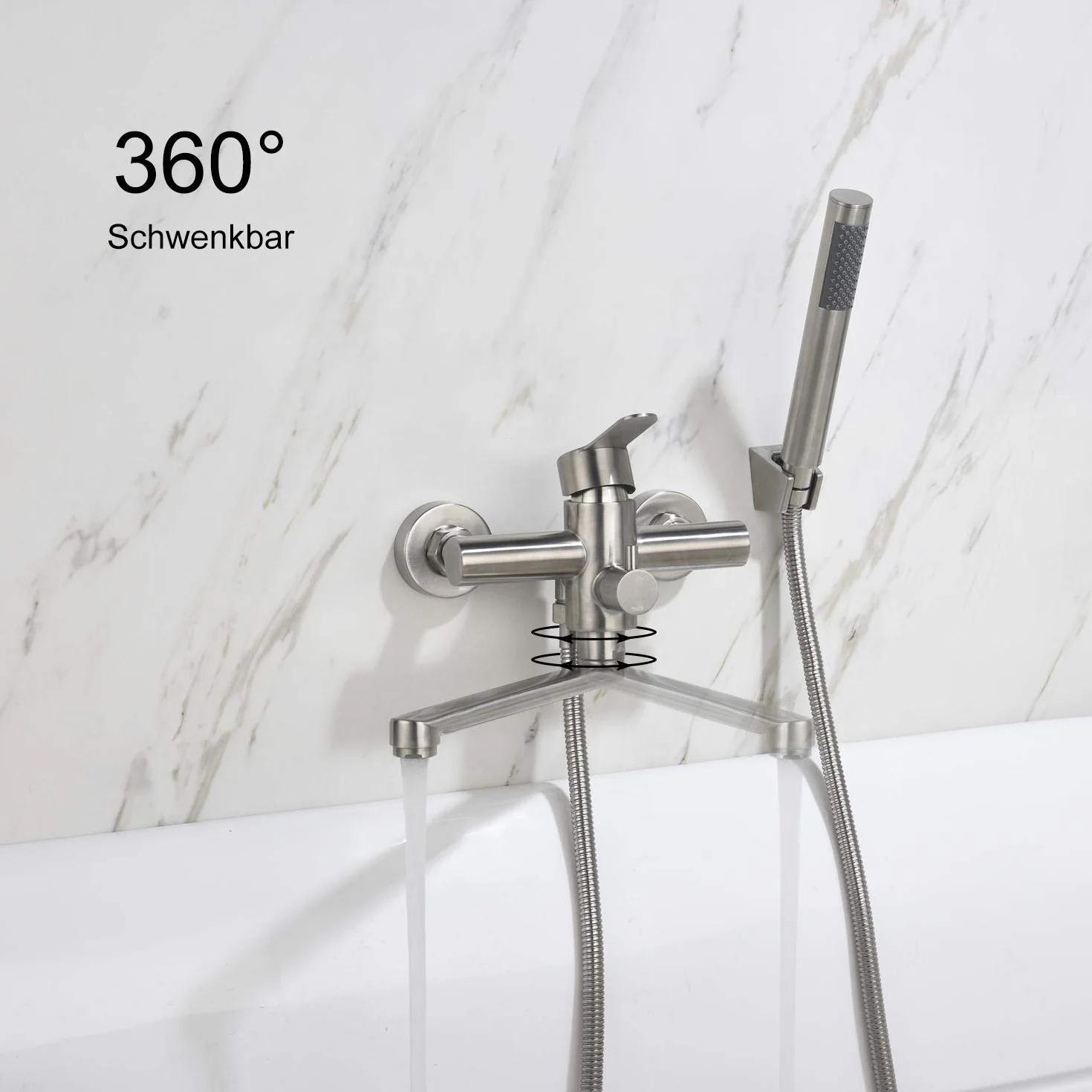 HomeLava Rubinetto per Vasca da Bagno con Doccetta Miscelatore Monocomando da Parete in Acciaio Inox Spazzolato con Deviatore Miscelatore Monocomando con Tubo Doccia da 1,5 m.