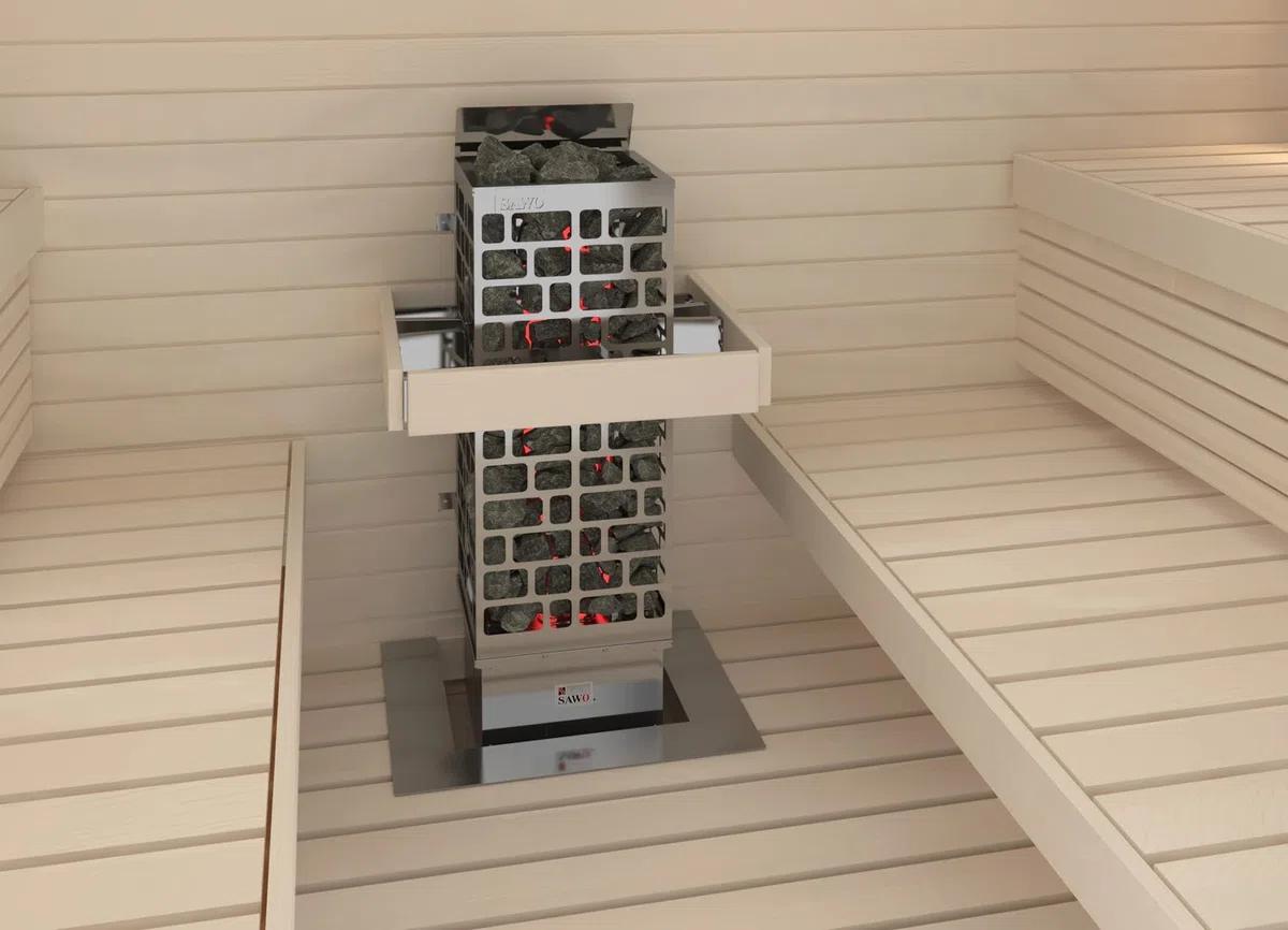 Sawo Cubos Wall Ni2 - Stufa elettrica per sauna da 6 kW, 230 V/400 V, con pannello di controllo Saunova e pietre da sauna da 80 kg