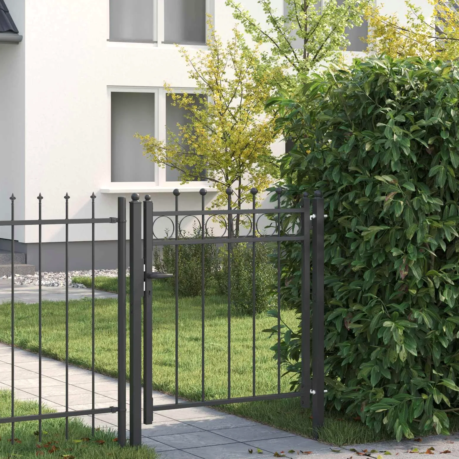 vidaXL Cancello per recinzione HORST 100 x 100 cm Metallo Nero, Cancello moderno, sicuro per entrata, barriera esterna per vialetti, accesso giardino, protezione recinto, metallo