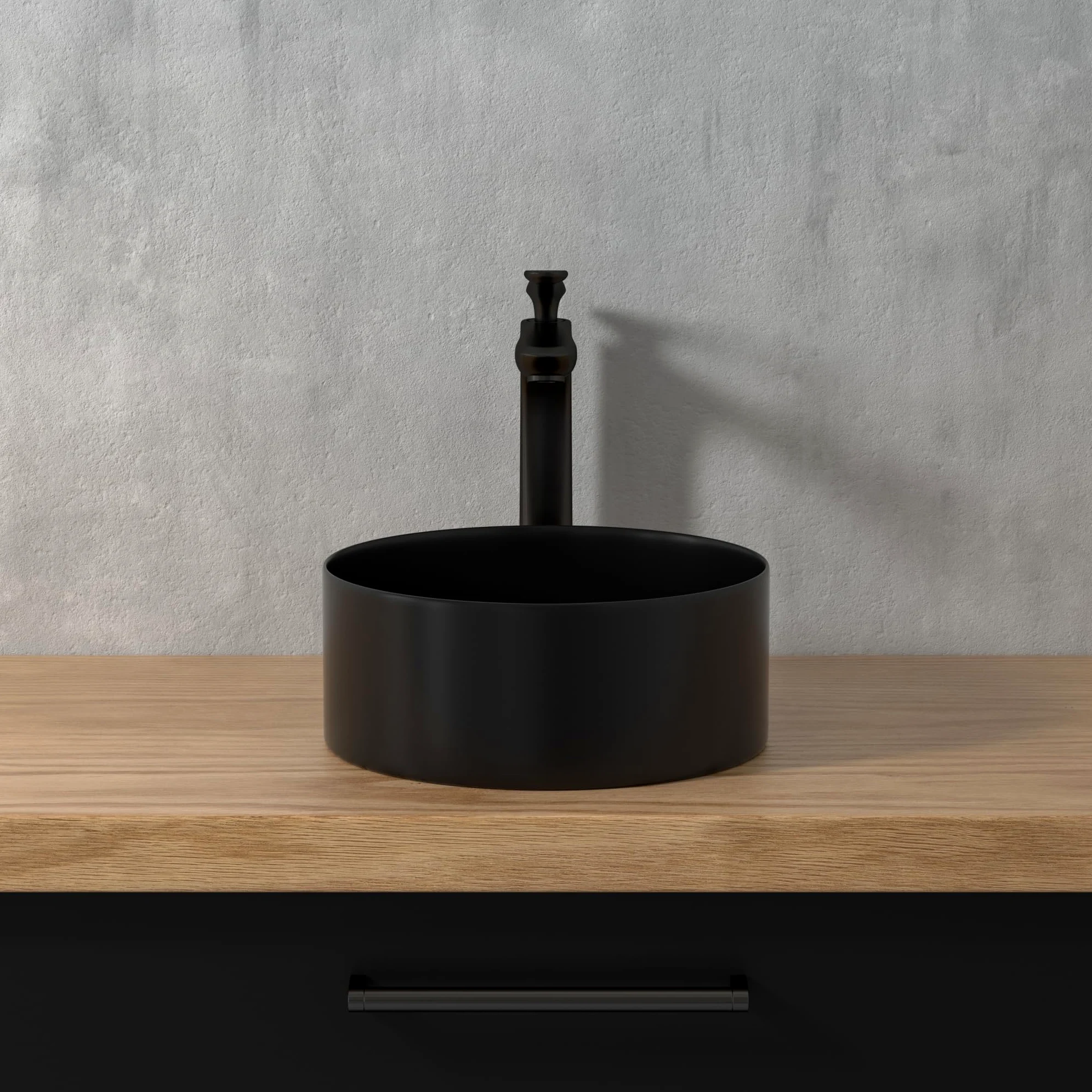 Lavabo rotondo, nero, mini lavabo a mano in elegante design facile da pulire, per bagno e WC degli ospiti (nero opaco, 30 x 30 x 12 cm)