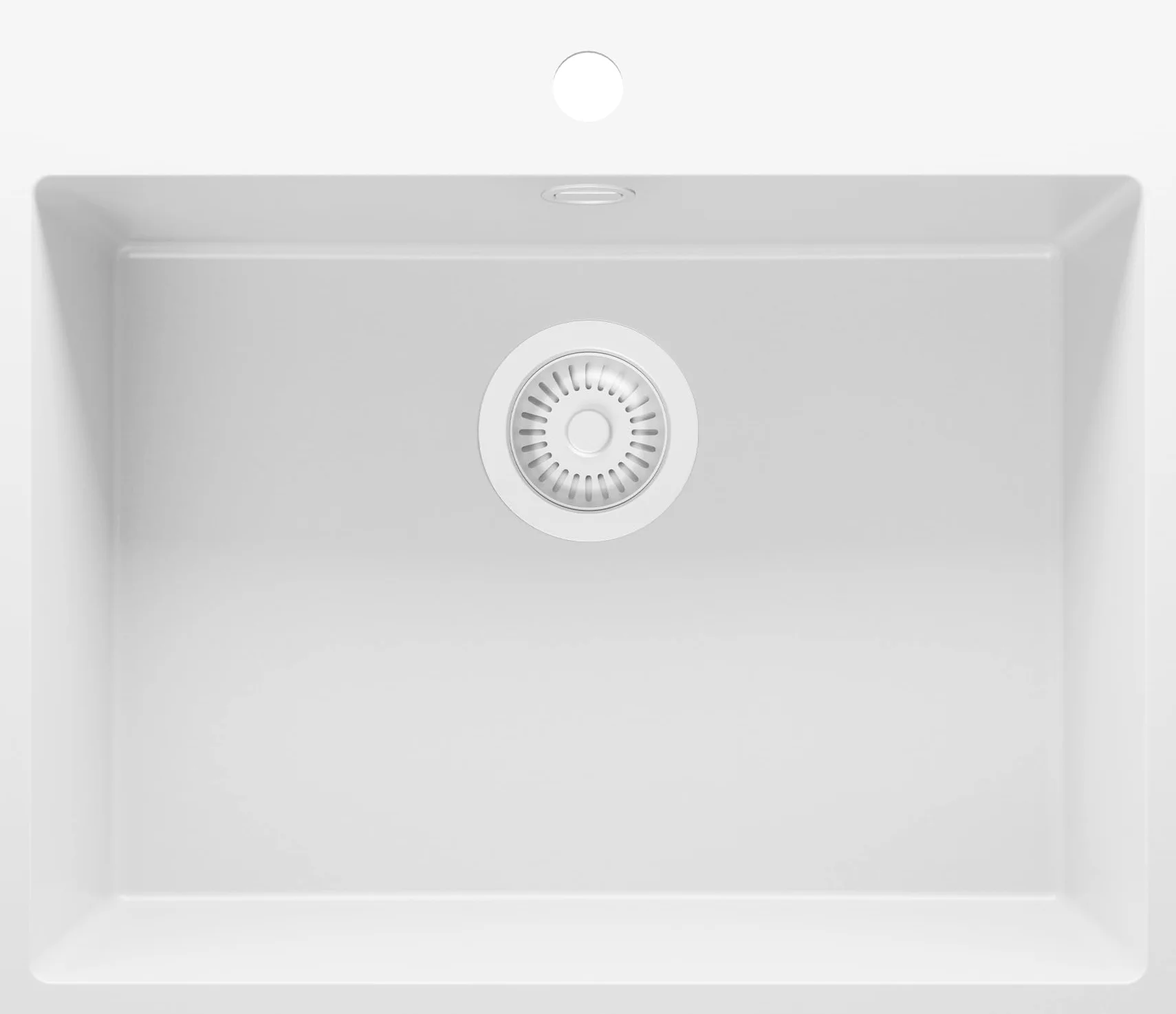 PRIMAGRAN Lavello da Cucina Tutto Bianco 58x50cm, Lavandino in Granito a 1 vasca + Sifone Classico, Lavabo da Cucina Incasso al Mobile 60cm - Riga S312