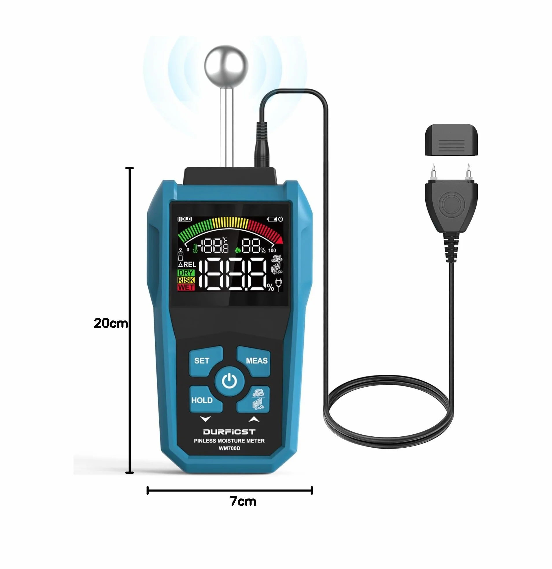 Misuratore di Umidità, DURFICST Igrometro Professionale,Misuratore Umidità Muri con LCD a Colori e Allarme Acustico, Profondità di Analisi 20-40 mm,per Legni, Parete, Pavimenti, Legno, Gesso