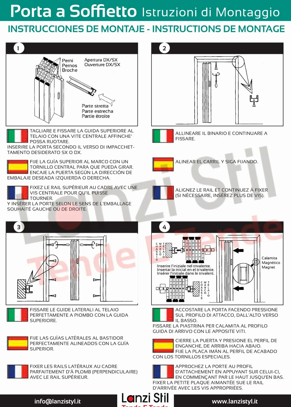 Porta a soffietto SU MISURA di grandi dimensioni a partire da 156-408 cm Larghezza APERTURA CENTRALE in pvc vari colori pannelli altezza 220/300 cm