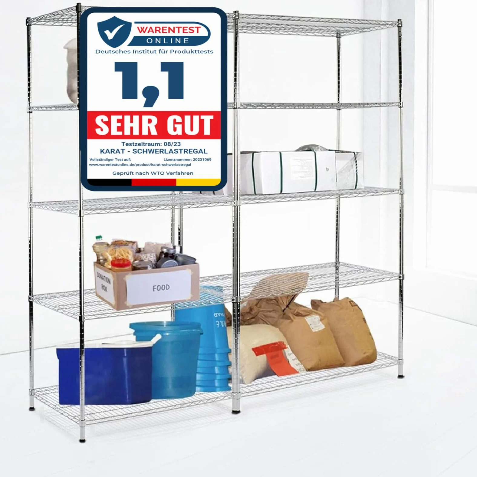 Scaffale con ripiani a griglia Everest, in metallo, portata circa 70 kg per ripiano. Sistema di stoccaggio multifunzionale, cromato, disponibile in diverse dimensioni (90 x 35 x 160 cm, 4 ripiani)