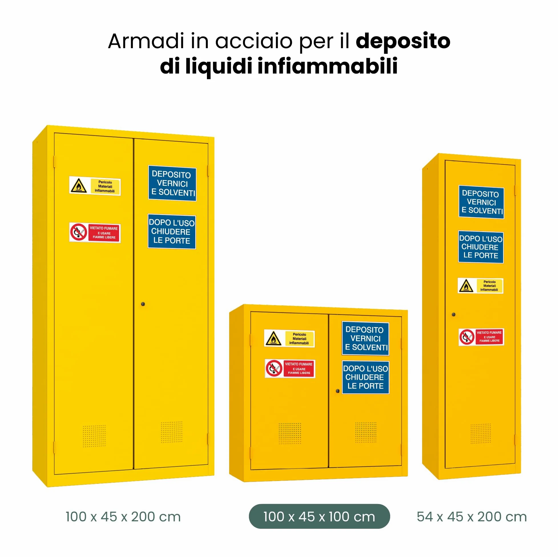 XLOCKERS Armadio Deposito Liquidi Infiammabili in Metallo per Stoccaggio e Protezione di Sostanze Pericolose, 3 Ripiani, Giallo RAL 1003, 100x45x100 cm, Made in Italy